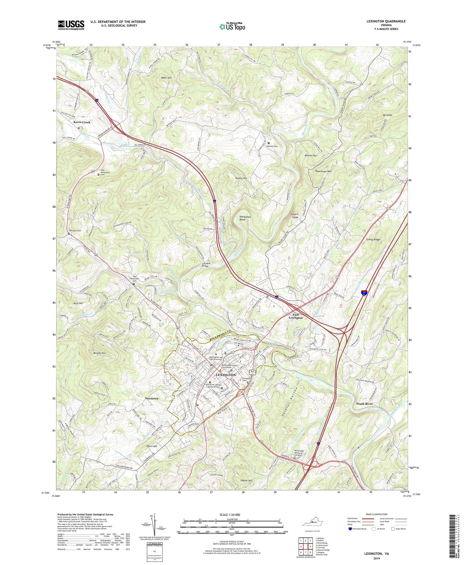 Lexington Virginia US Topo Map Image