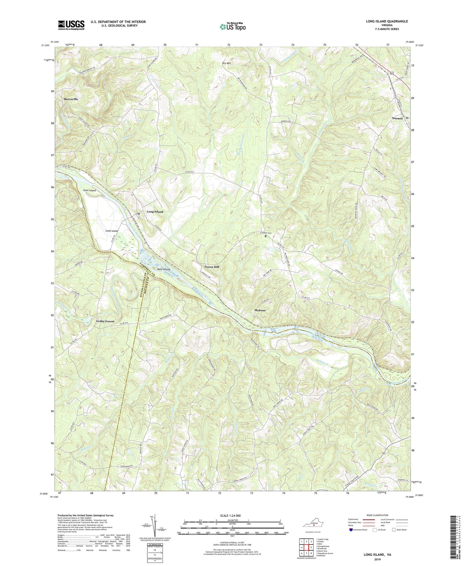 Long Island Virginia US Topo Map Image