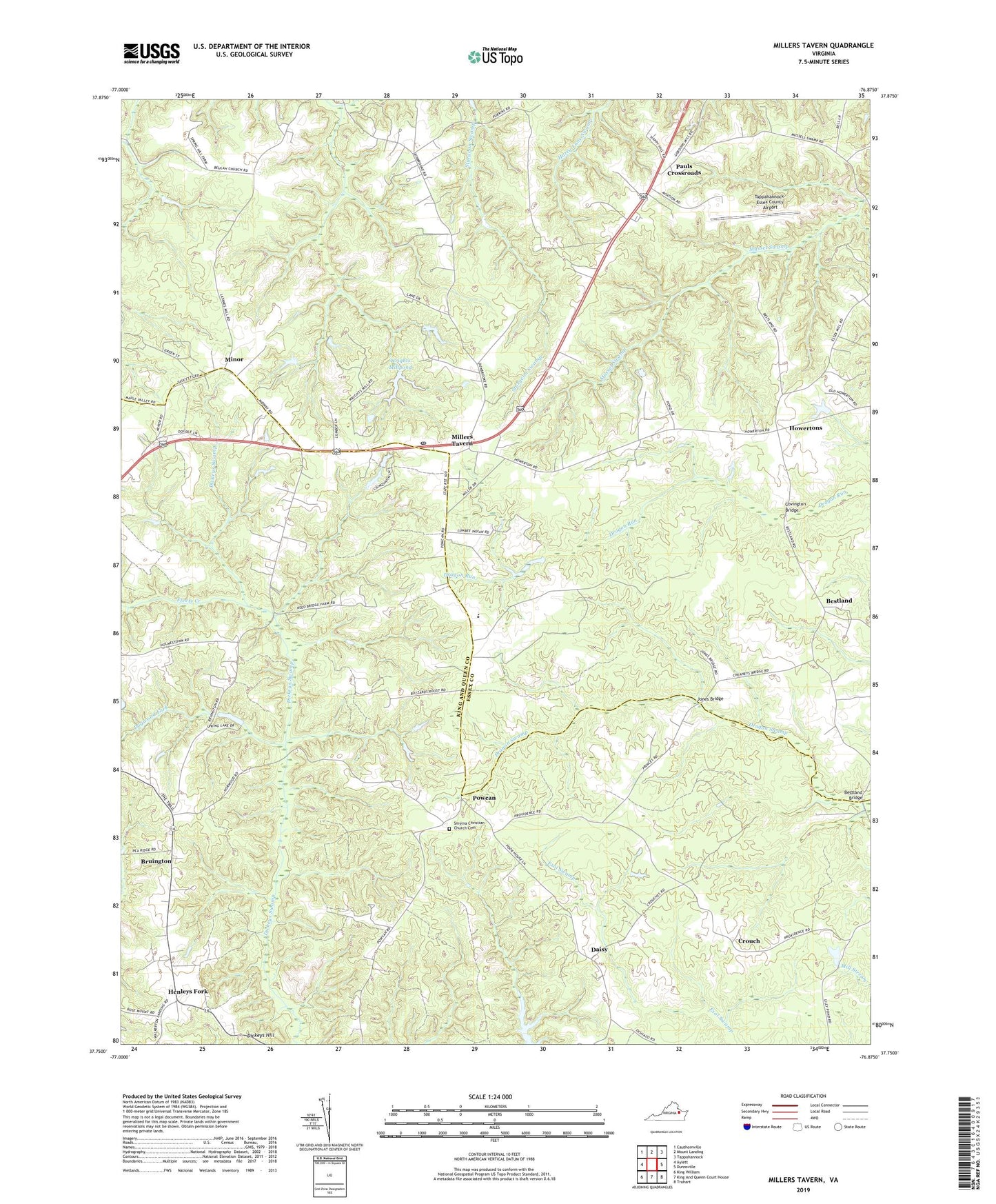 Millers Tavern Virginia US Topo Map Image
