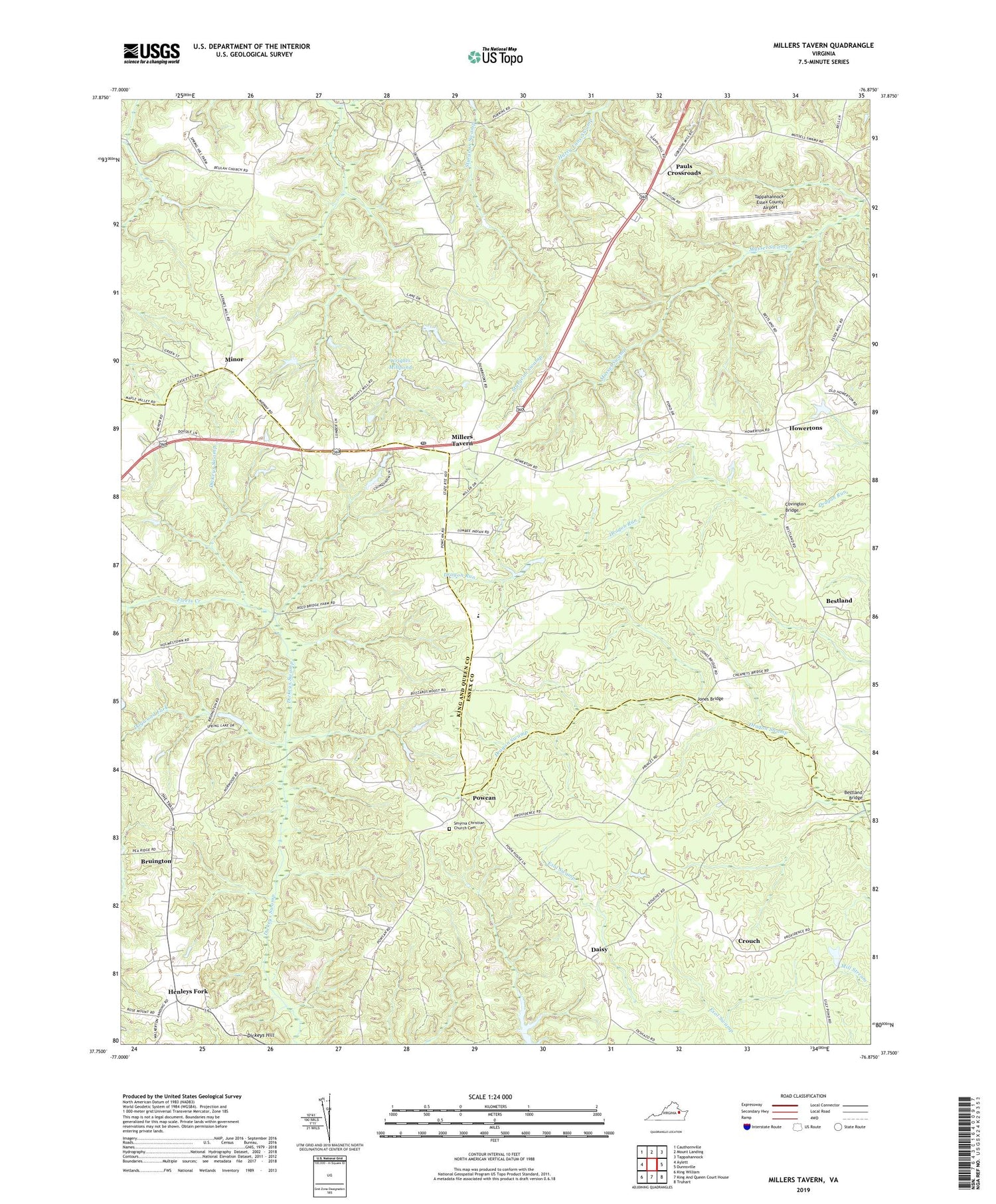 Millers Tavern Virginia US Topo Map Image