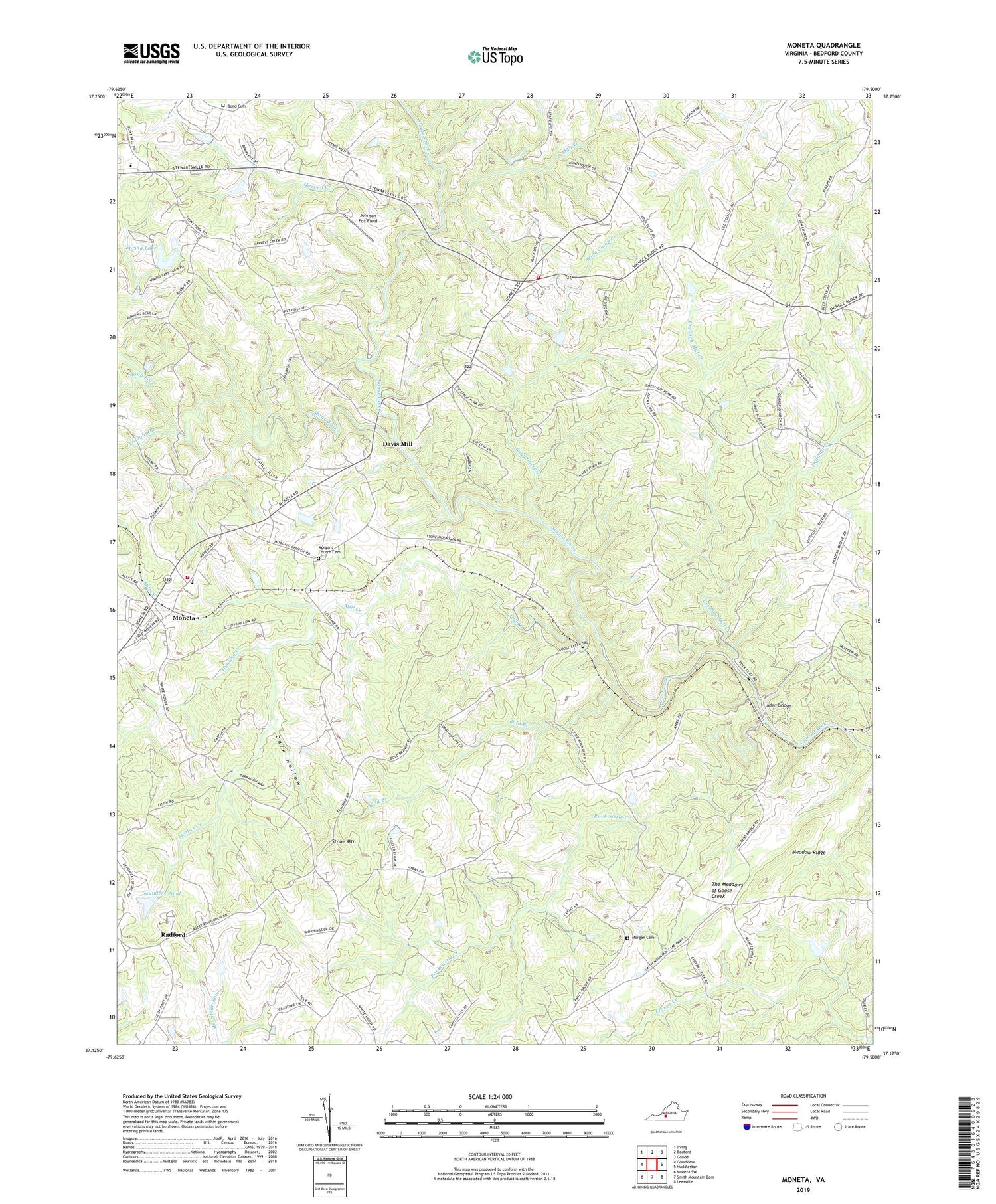 Moneta Virginia US Topo Map Image