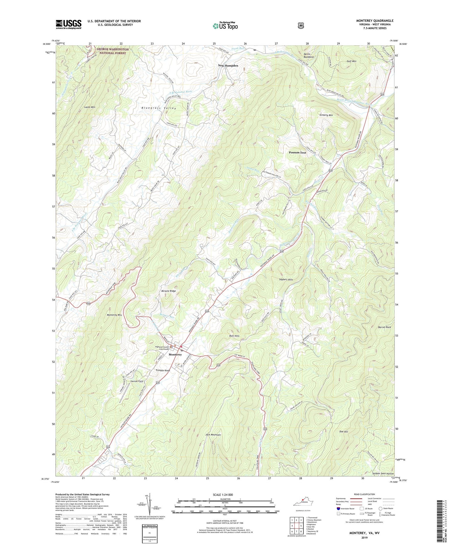 Monterey Virginia US Topo Map Image