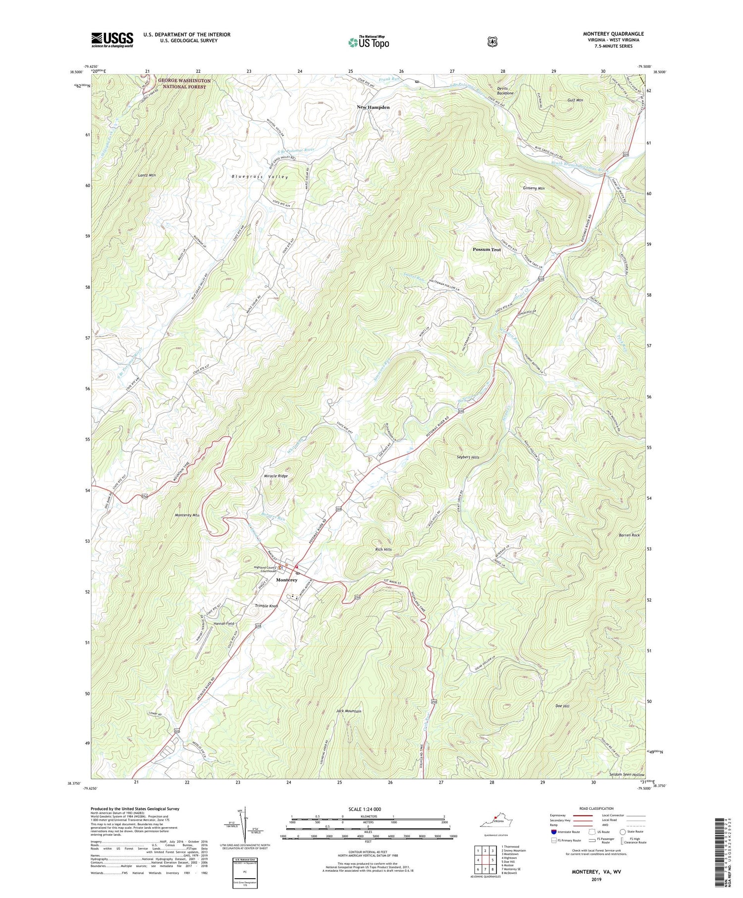 Monterey Virginia US Topo Map Image
