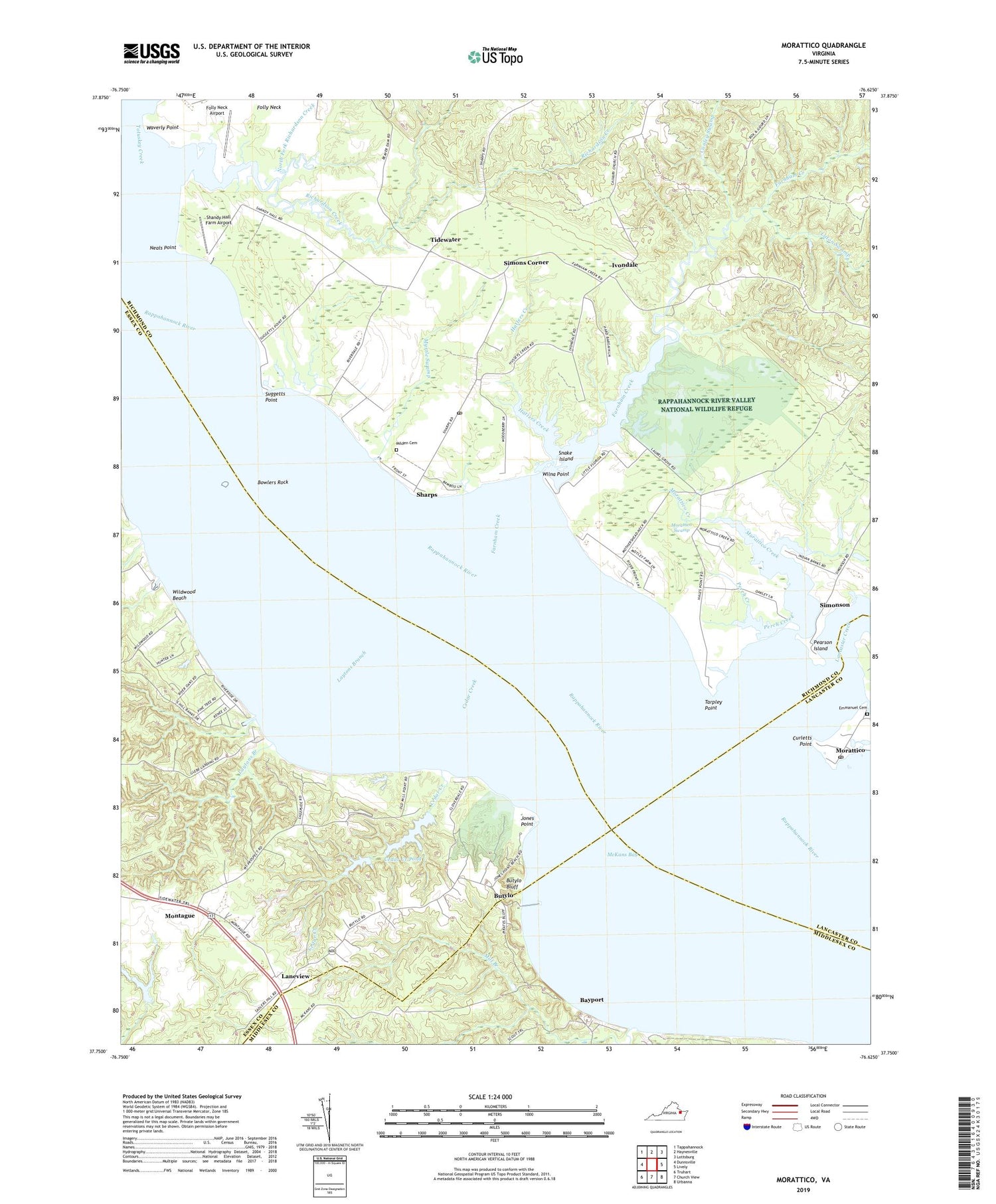 Morattico Virginia US Topo Map Image