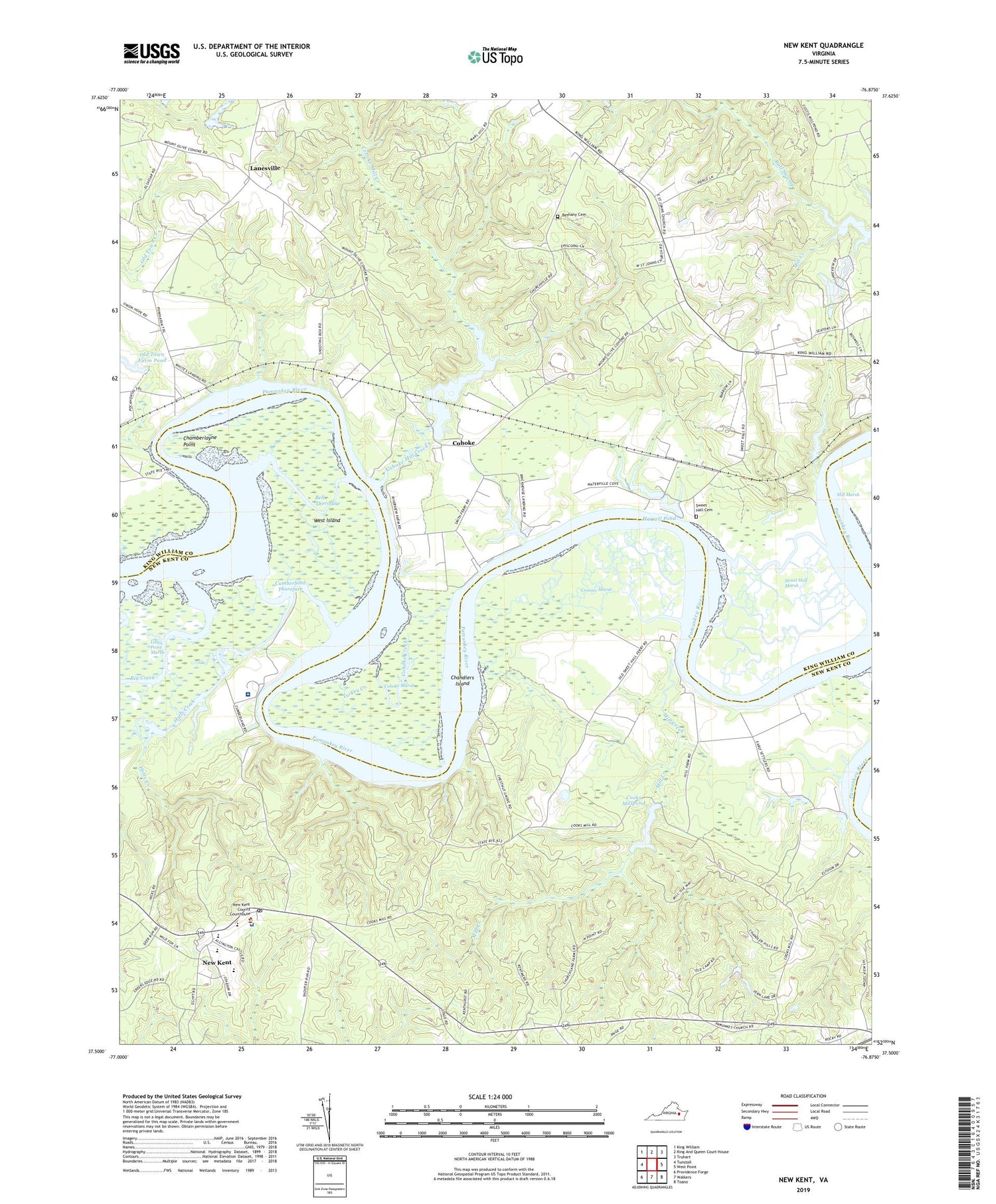 New Kent Virginia US Topo Map Image