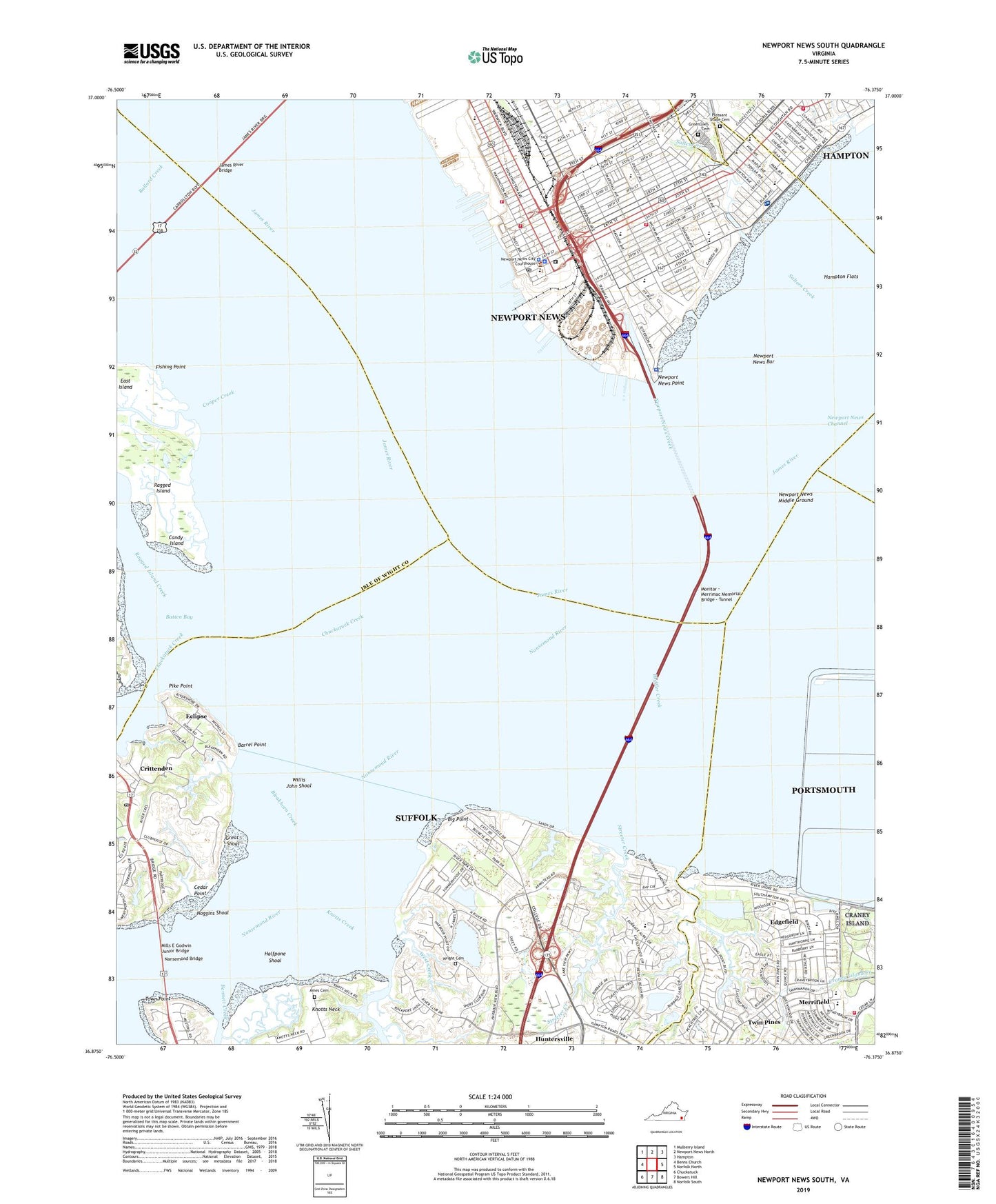 Newport News South Virginia US Topo Map Image