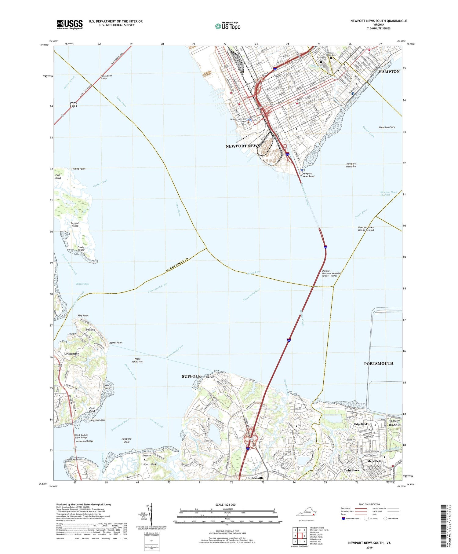 Newport News South Virginia US Topo Map Image