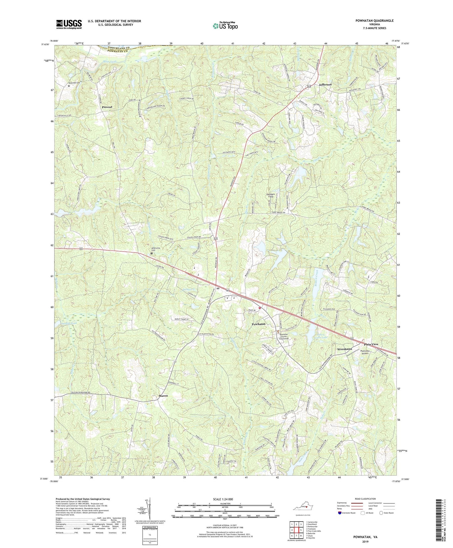 Powhatan Virginia US Topo Map Image