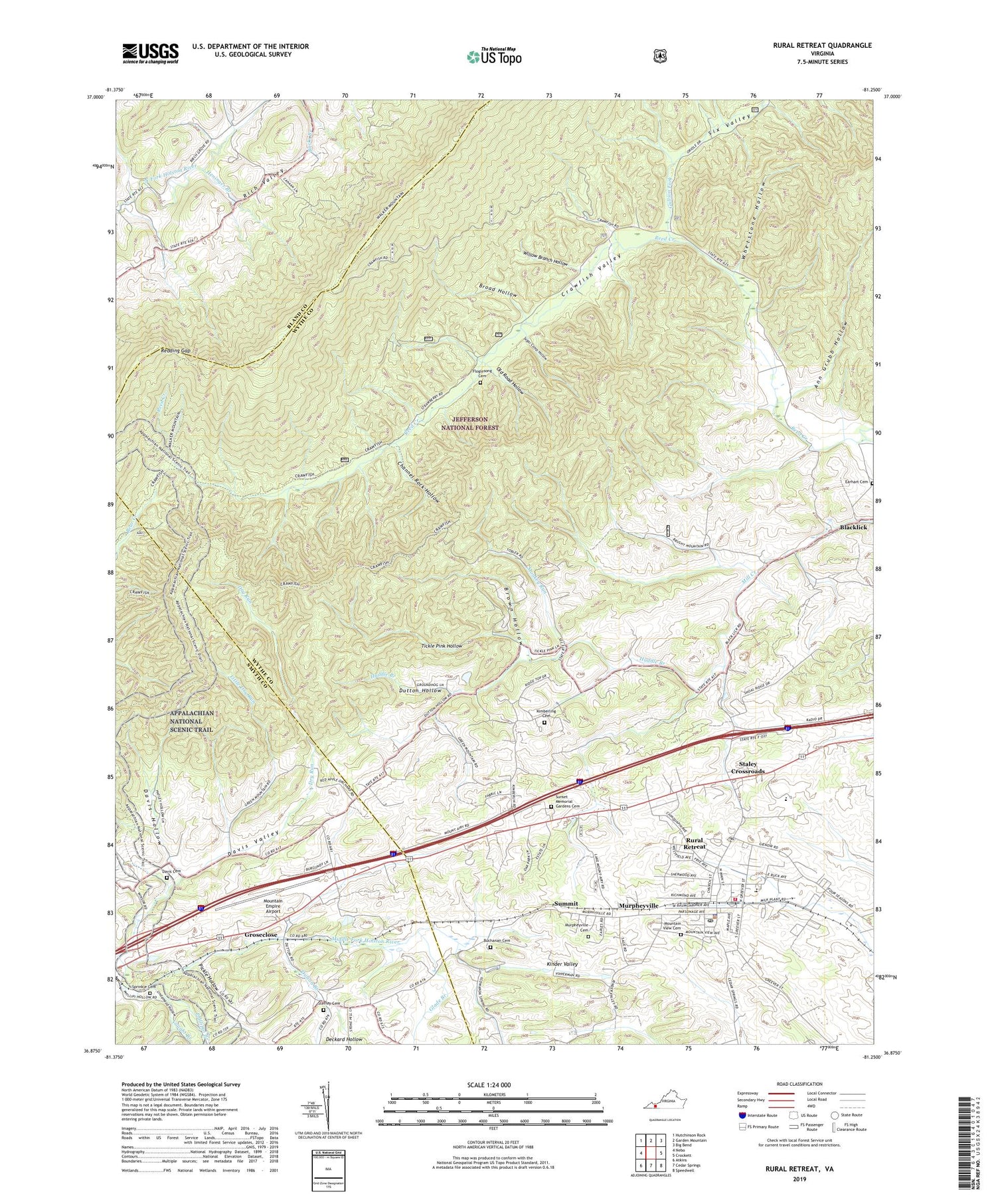 Rural Retreat Virginia US Topo Map Image