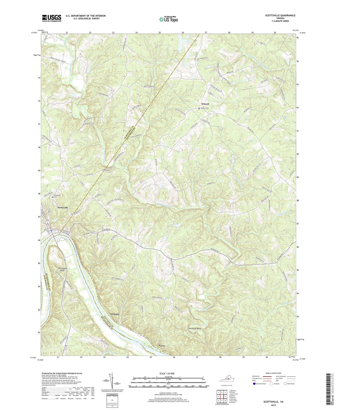 Scottsville Virginia US Topo Map Image