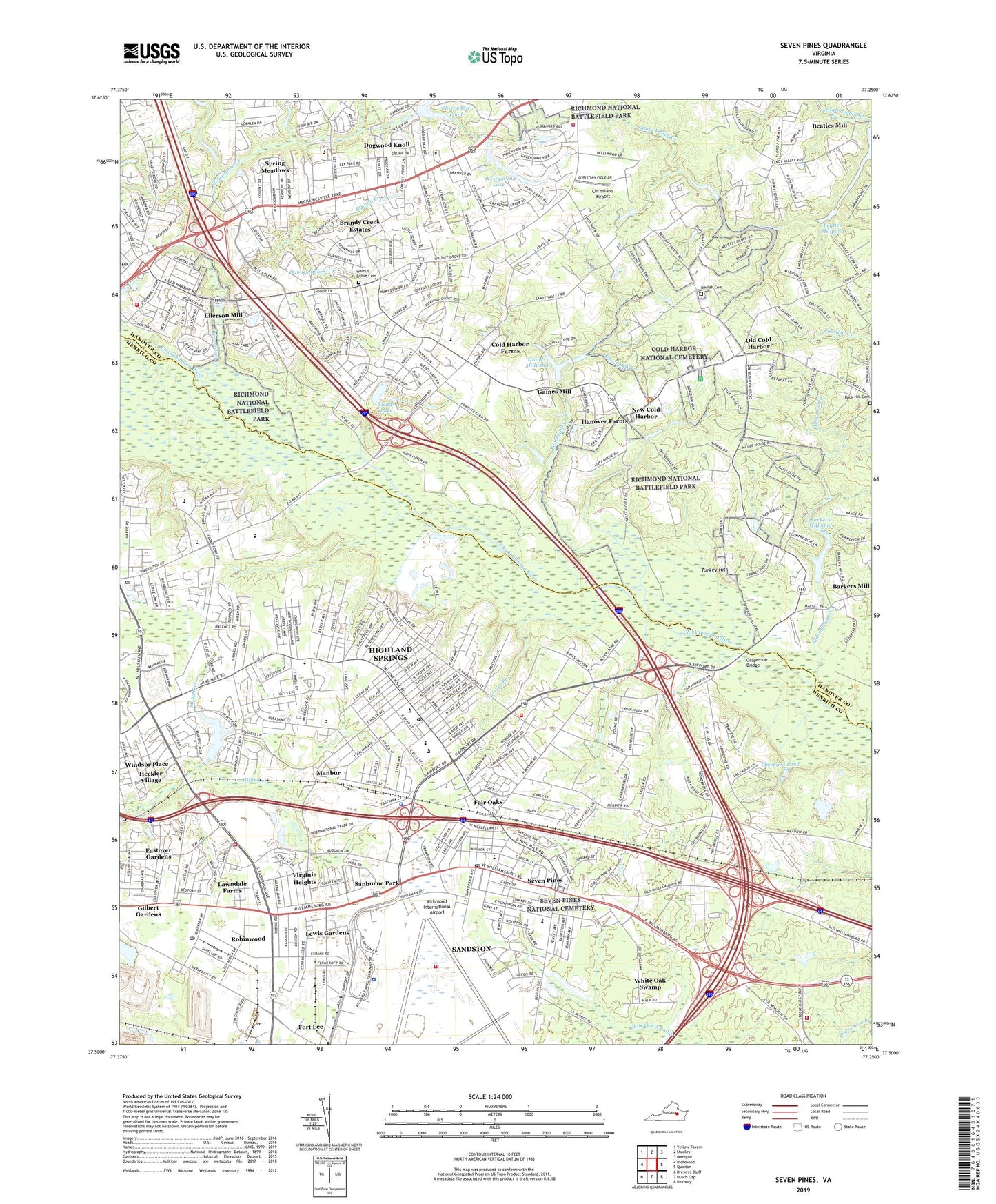 Seven Pines Virginia US Topo Map Image