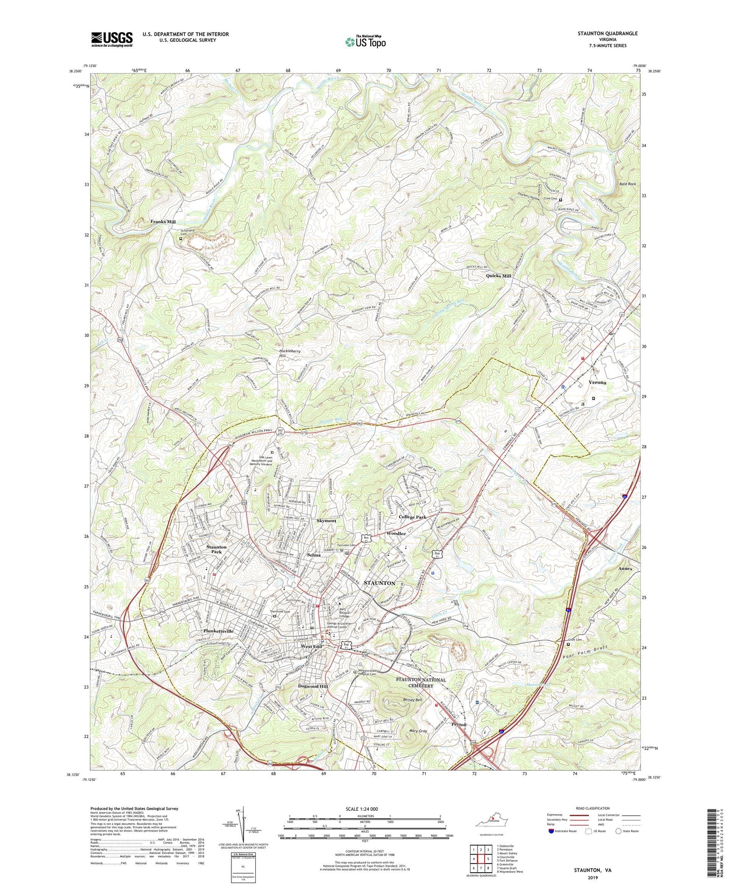 Staunton Virginia US Topo Map Image