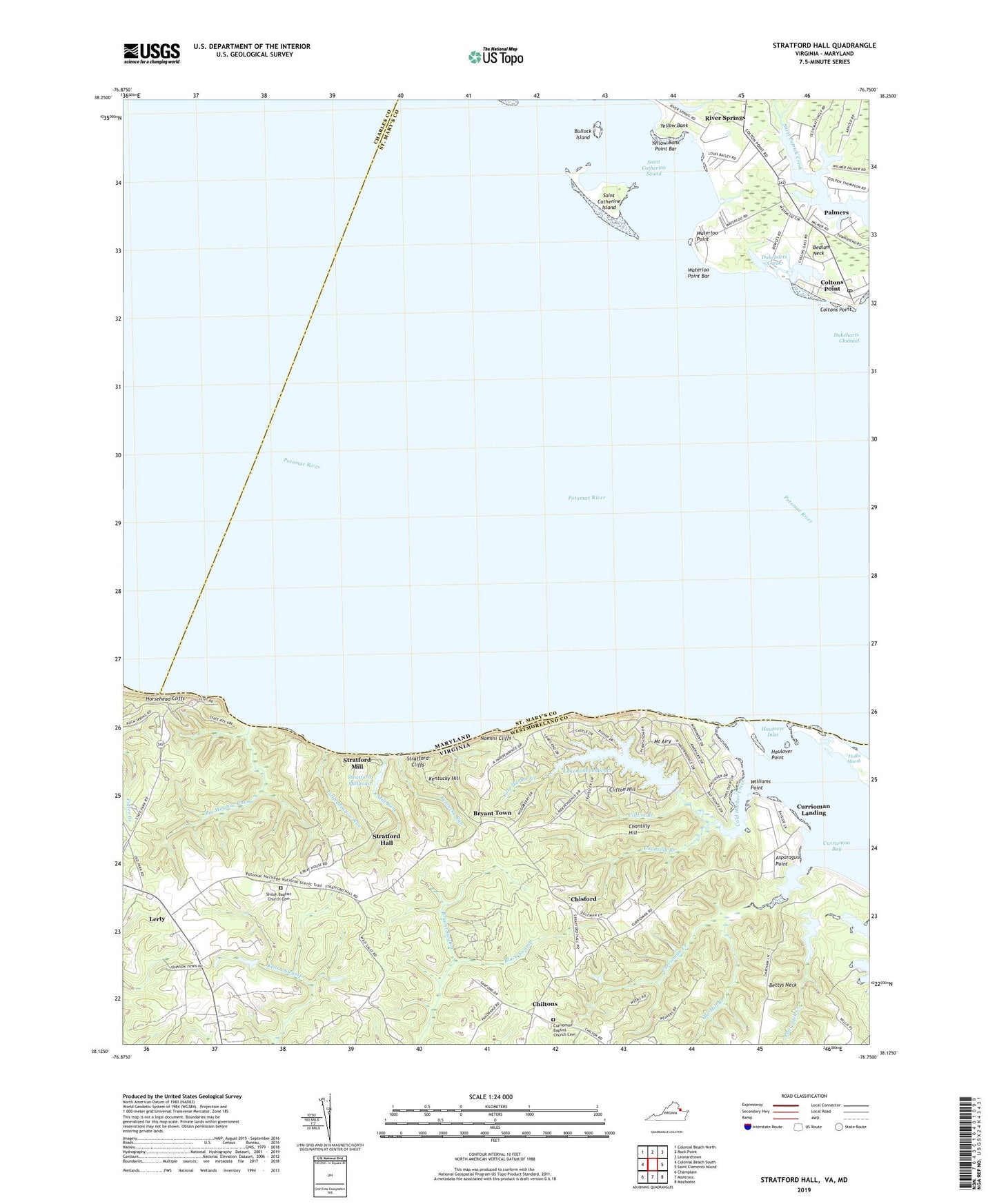 Stratford Hall Virginia US Topo Map Image