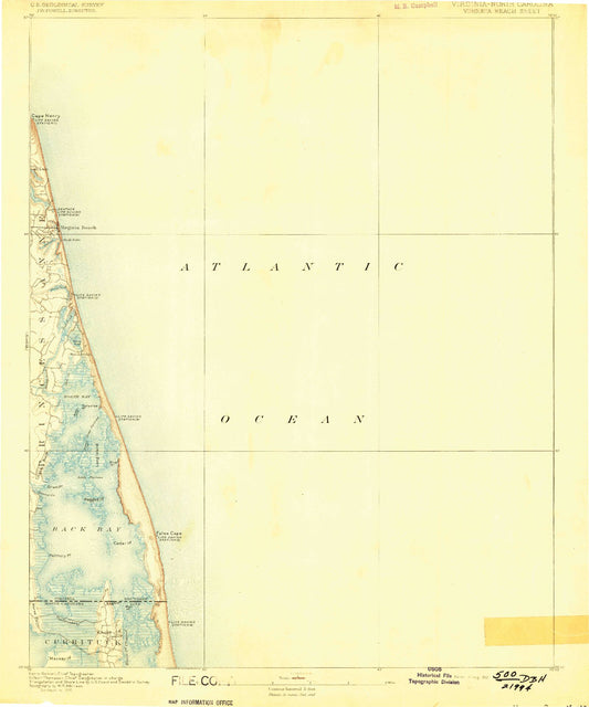 Historic 1893 Virginia Beach Virginia 30'x30' Topo Map Image