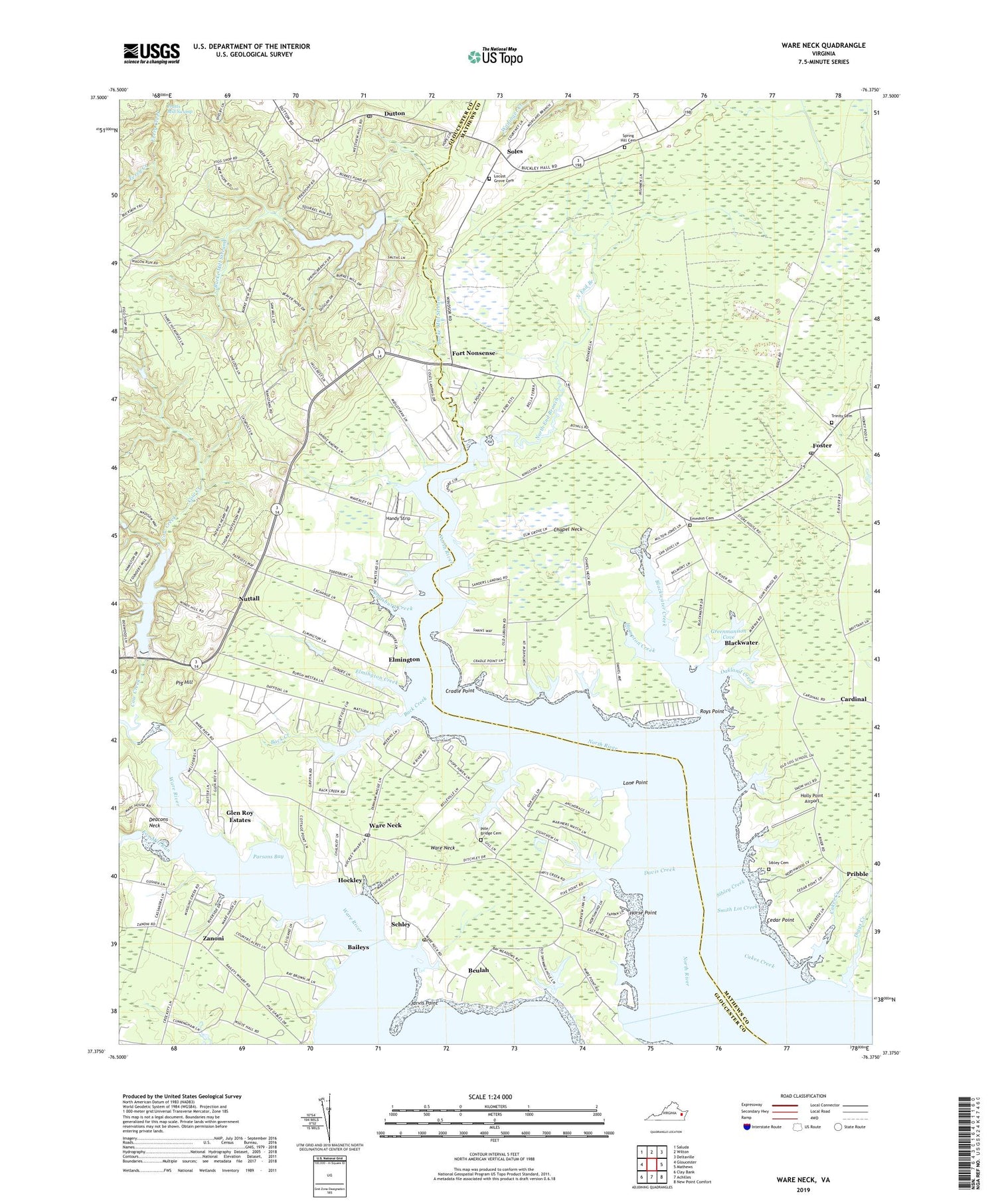Ware Neck Virginia US Topo Map Image