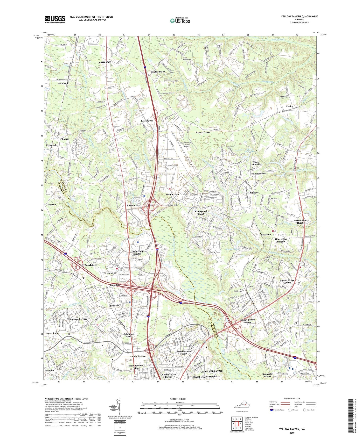 Yellow Tavern Virginia US Topo Map Image