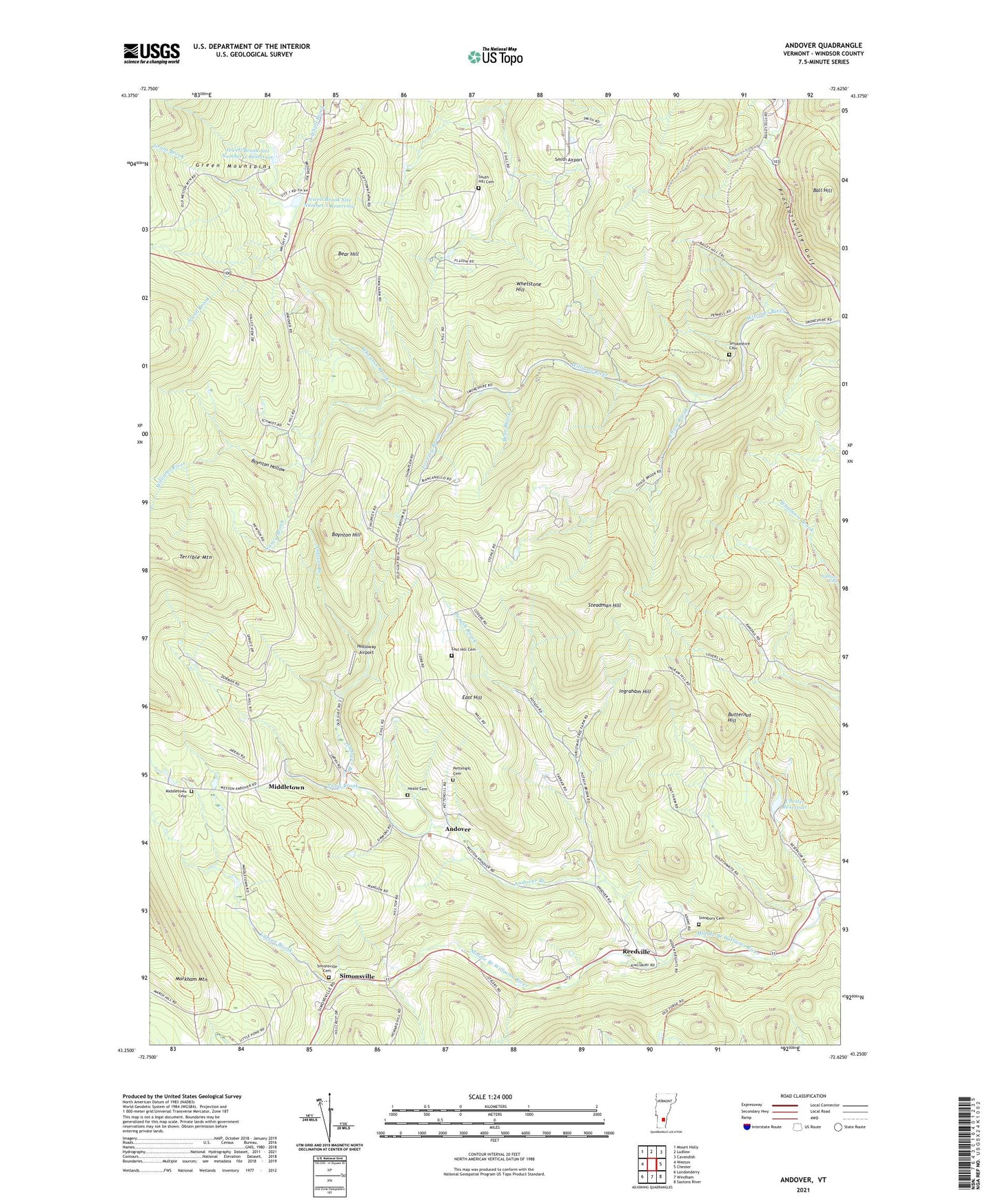 Andover Vermont US Topo Map Image