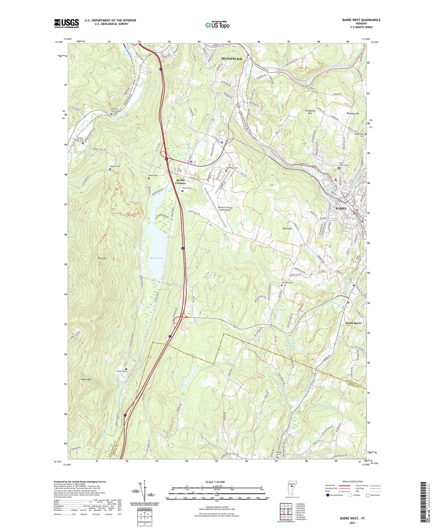 Barre West Vermont US Topo Map Image