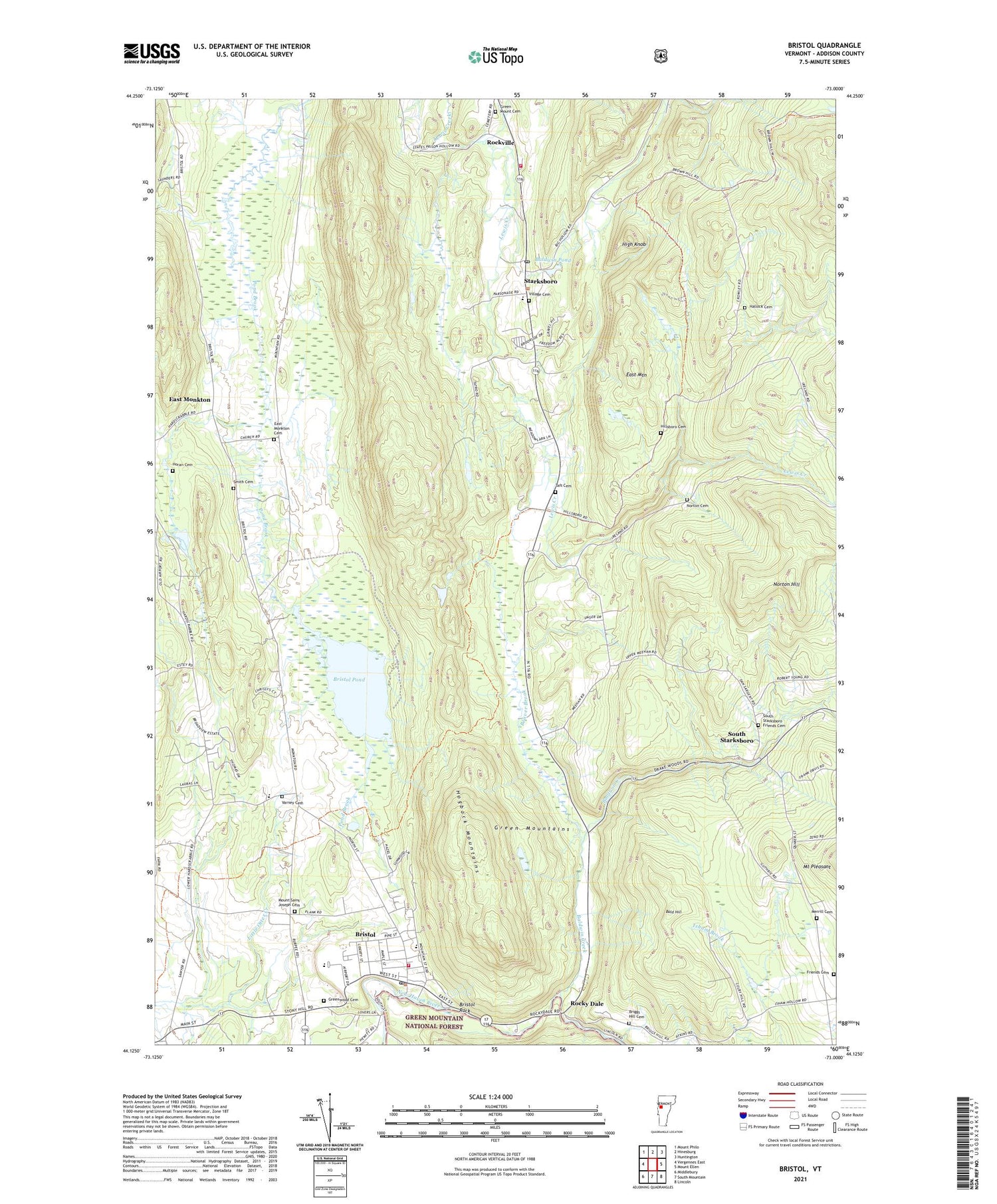 Bristol Vermont US Topo Map Image