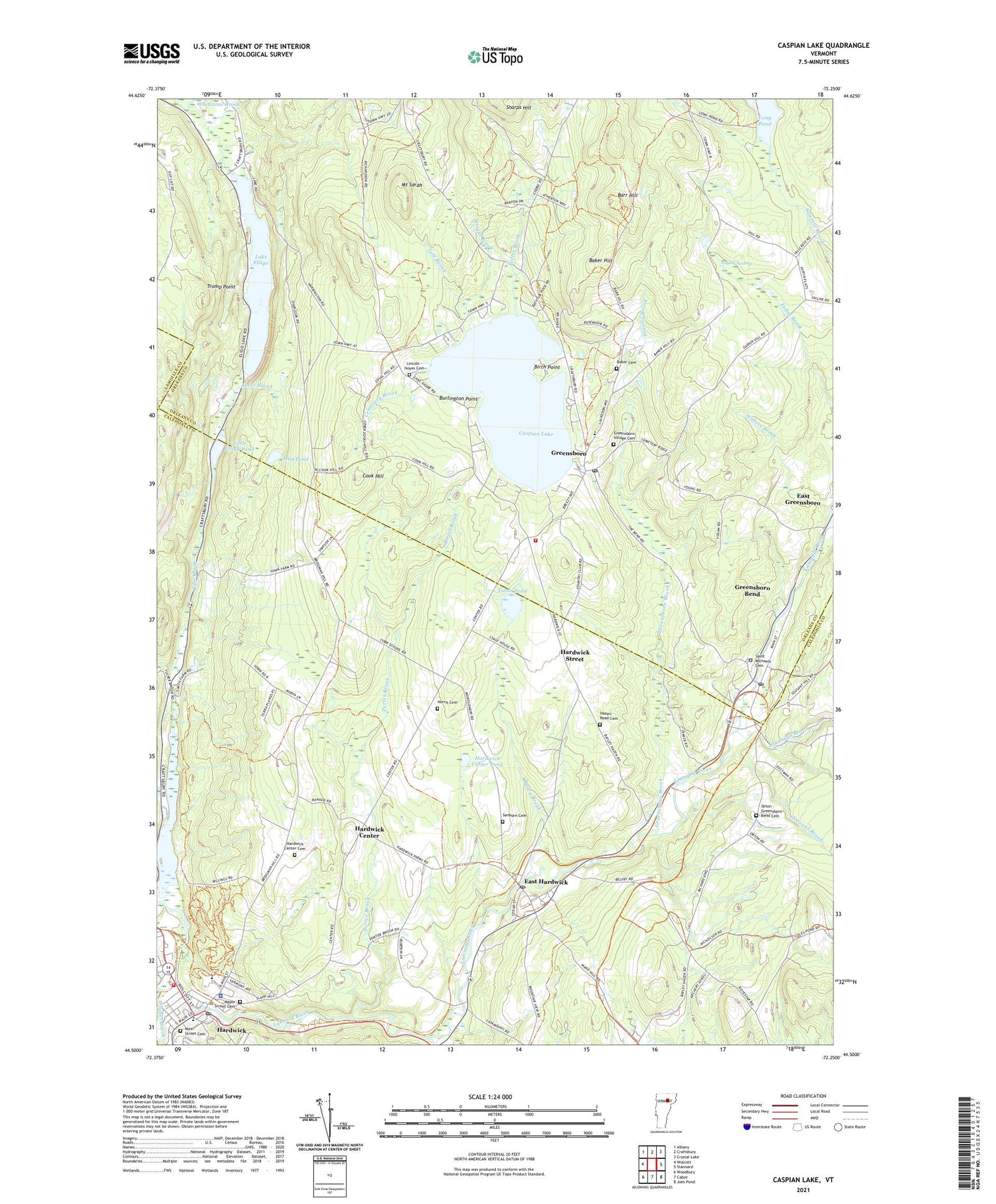 Caspian Lake Vermont US Topo Map Image