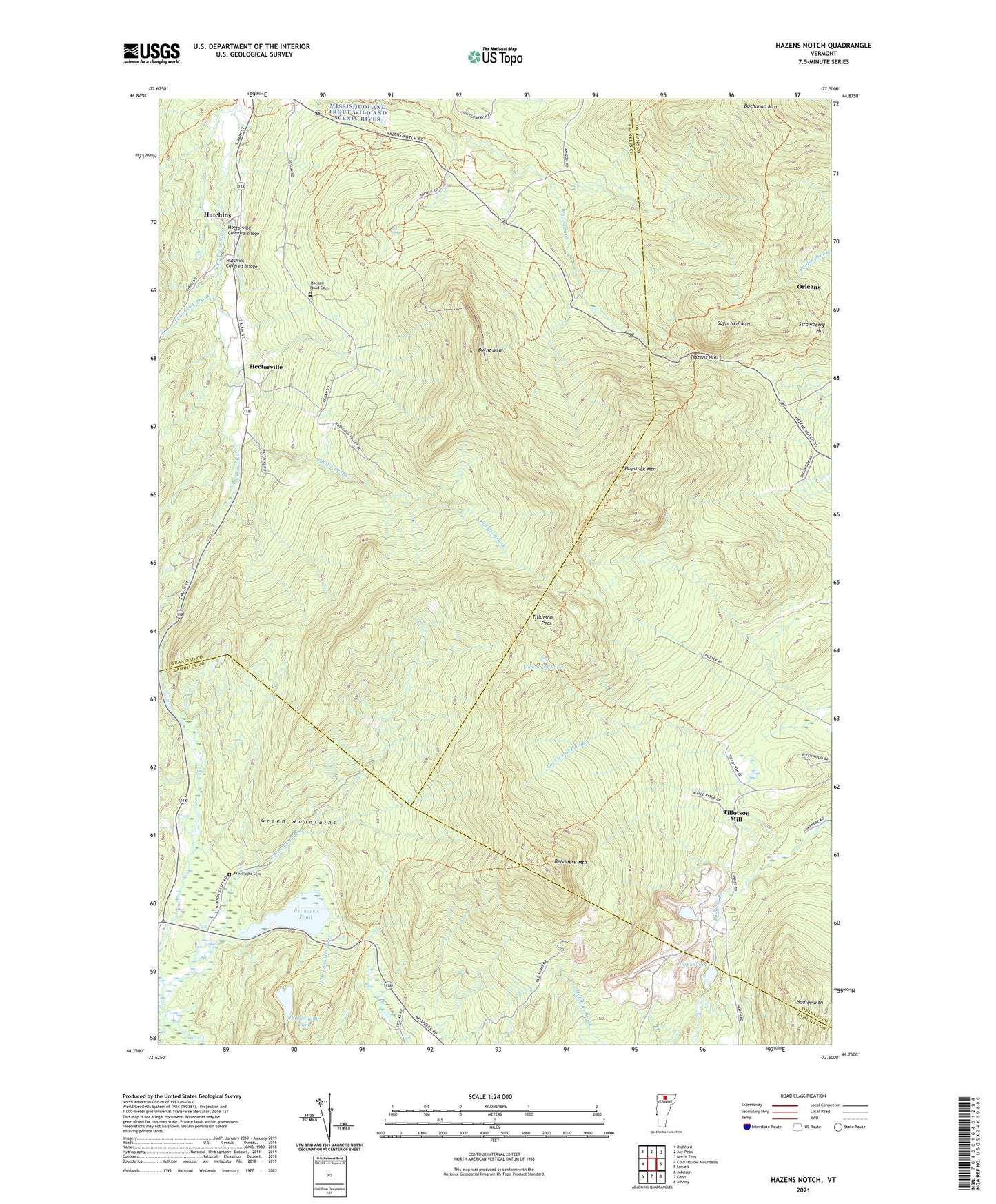 Hazens Notch Vermont US Topo Map Image