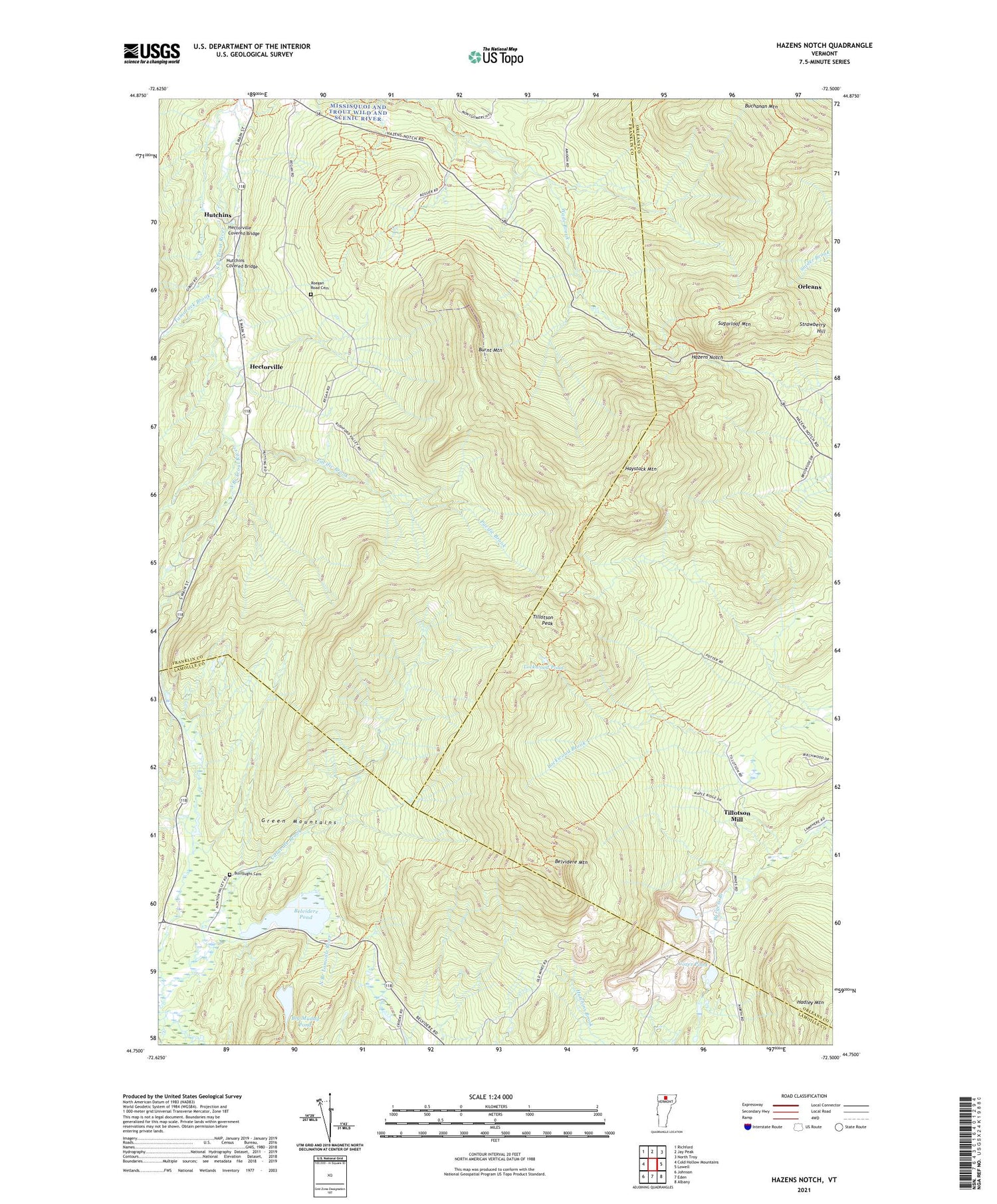 Hazens Notch Vermont US Topo Map Image