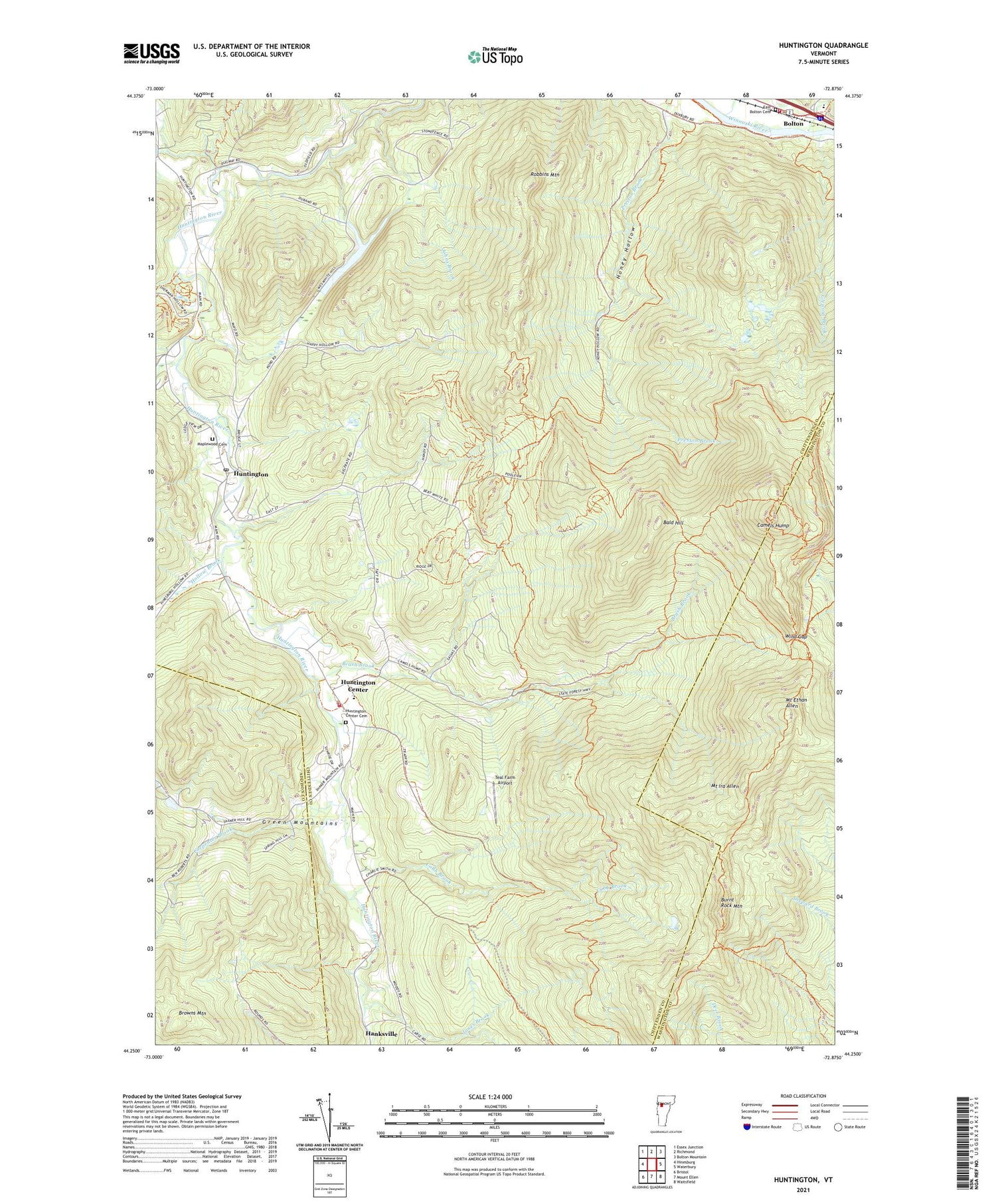 Huntington Vermont US Topo Map Image
