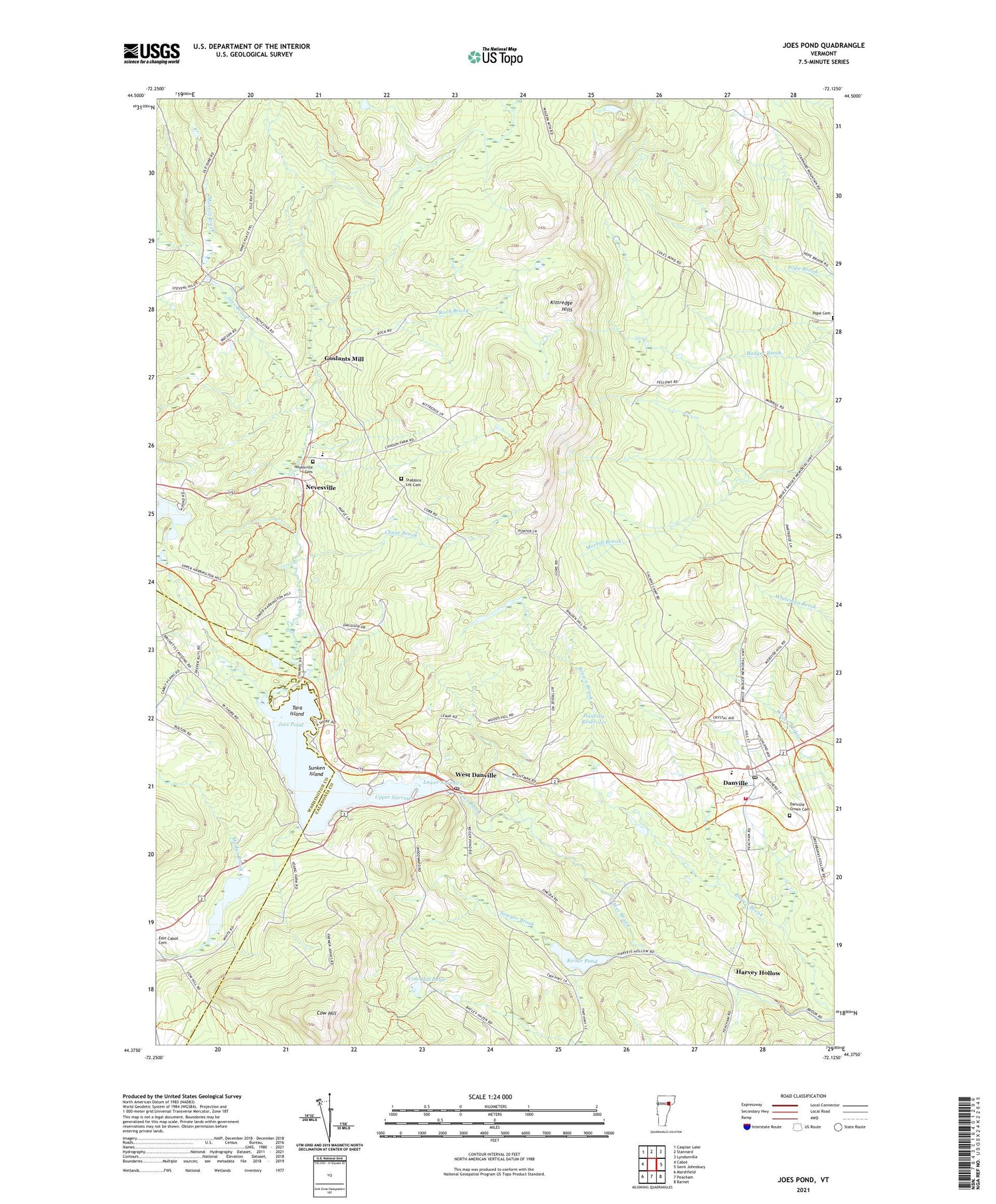Joes Pond Vermont US Topo Map Image