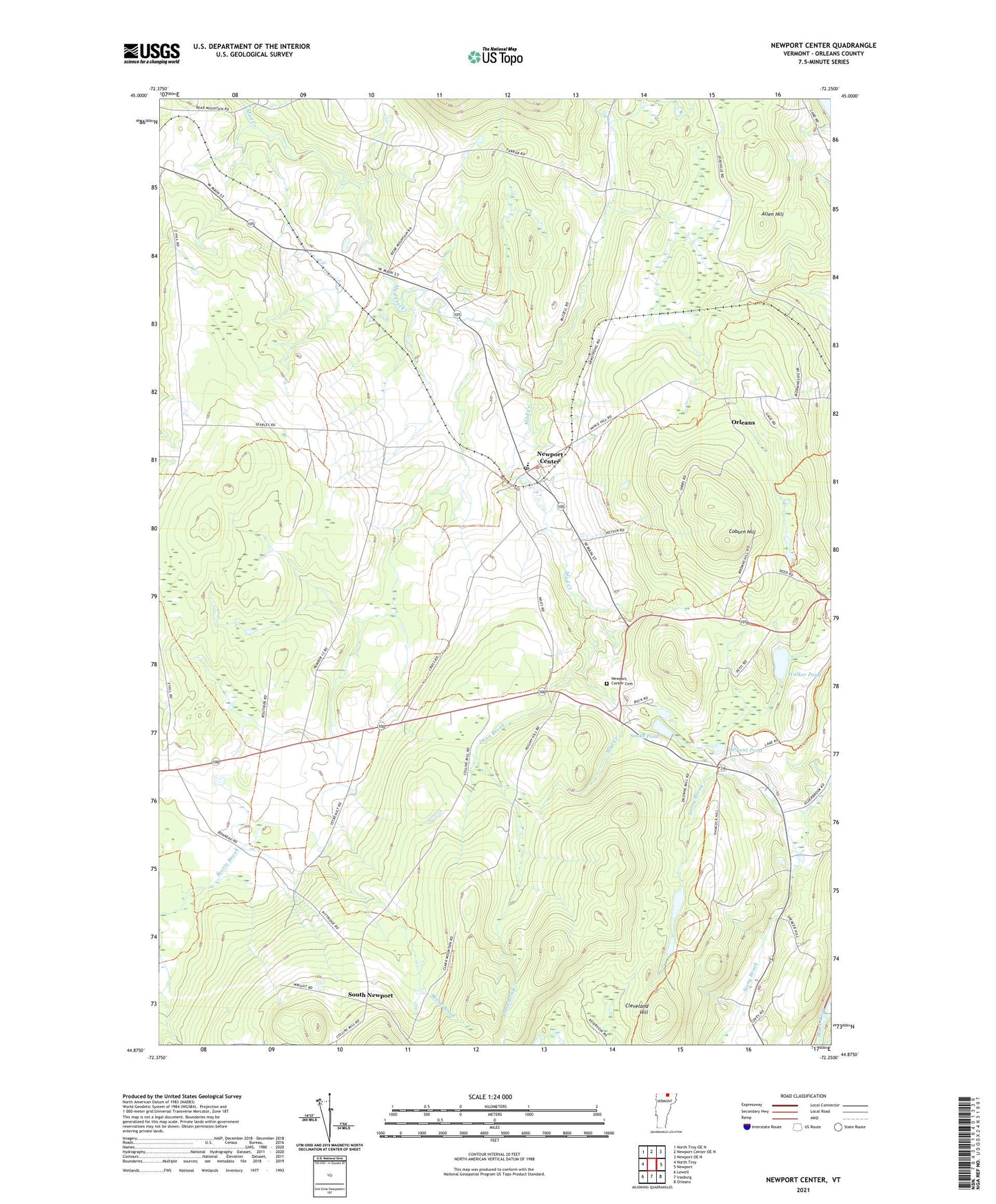 Newport Center Vermont US Topo Map Image