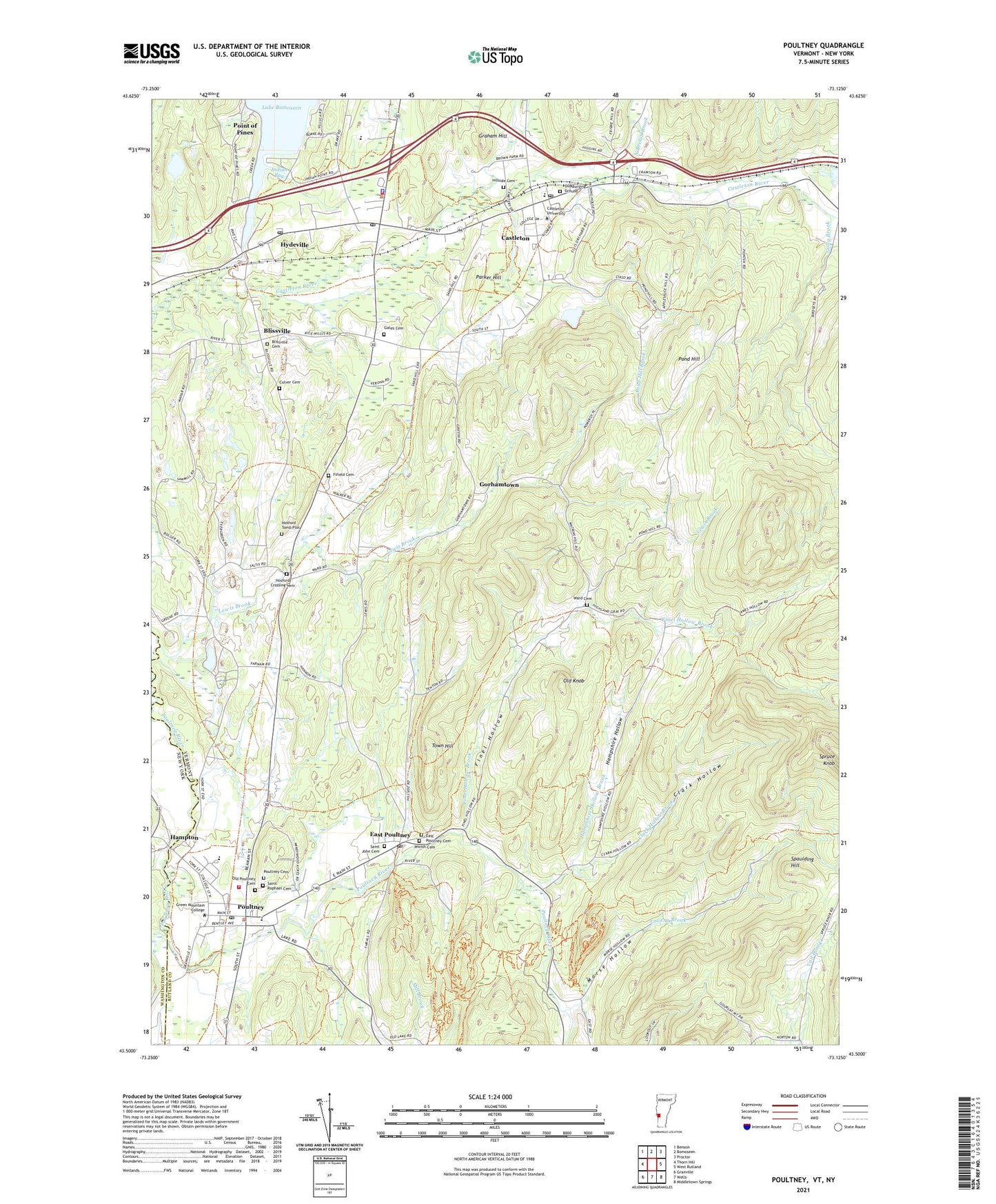 Poultney Vermont US Topo Map Image
