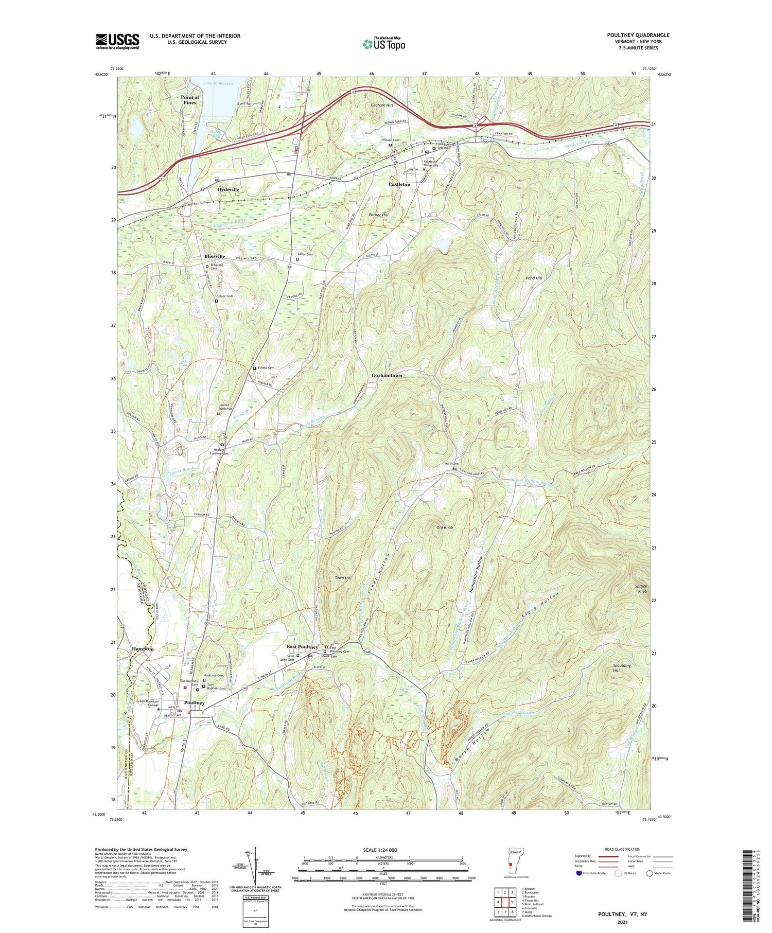 Poultney Vermont US Topo Map Image