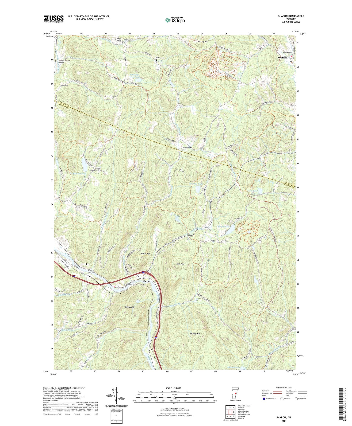 Sharon Vermont US Topo Map Image