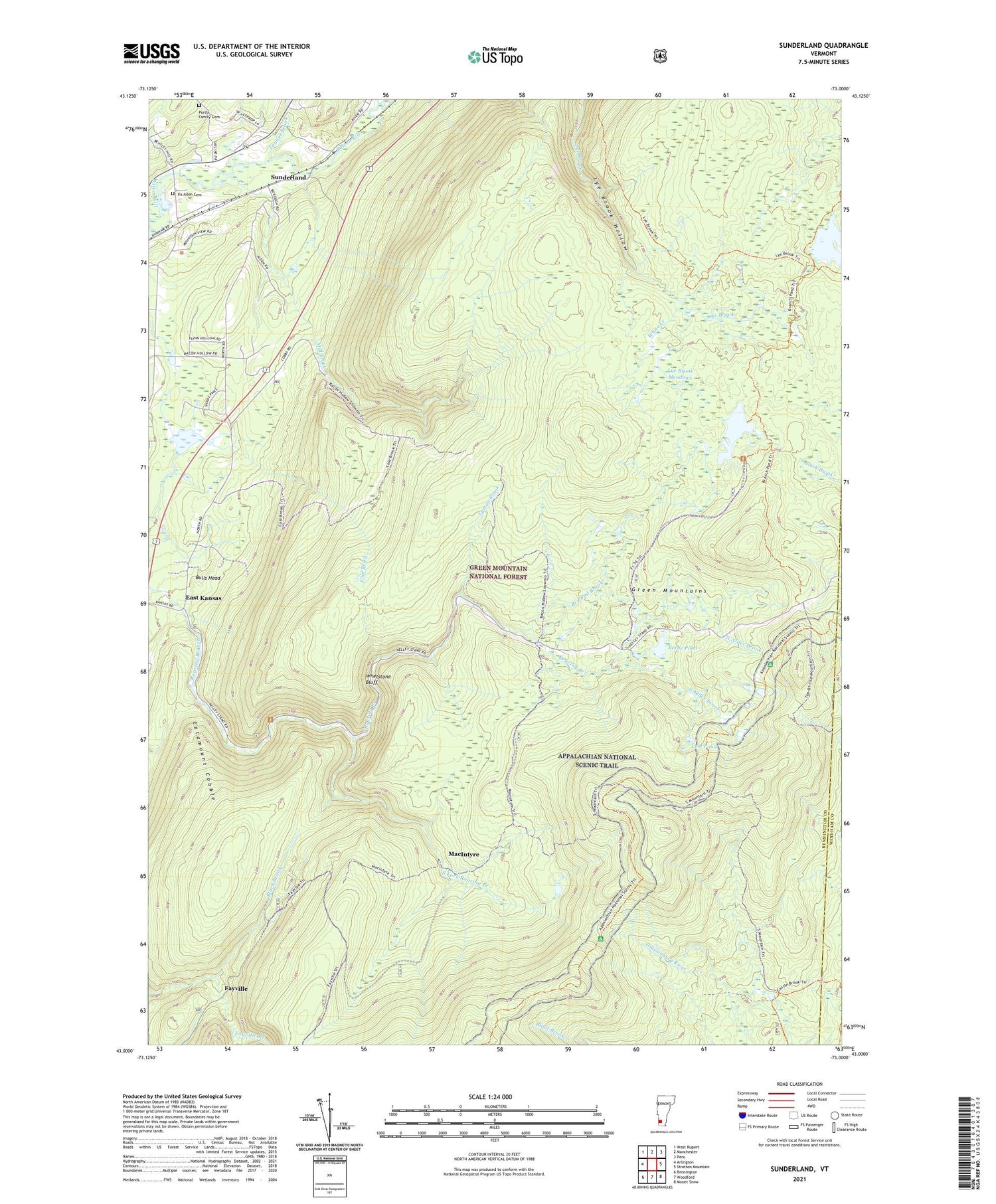 Sunderland Vermont US Topo Map Image