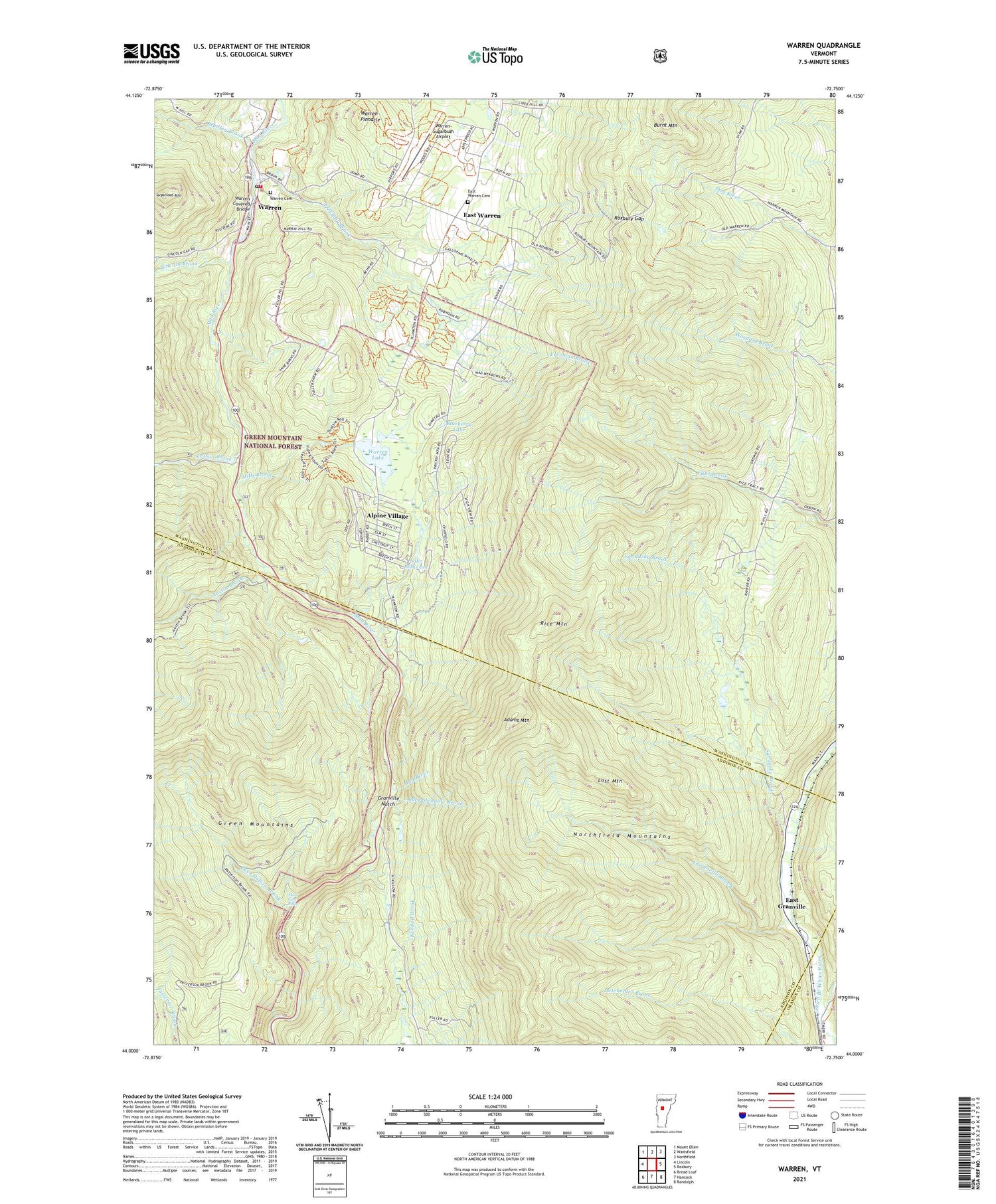 Warren Vermont US Topo Map Image