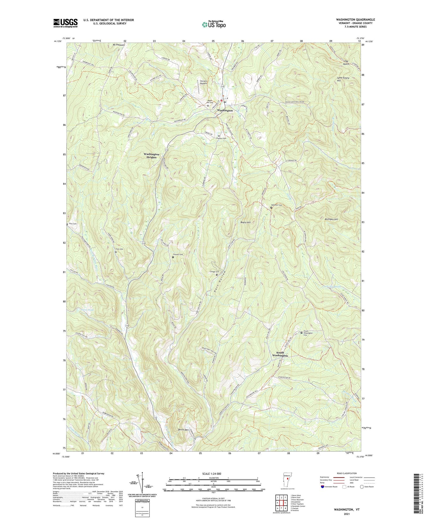 Washington Vermont US Topo Map Image