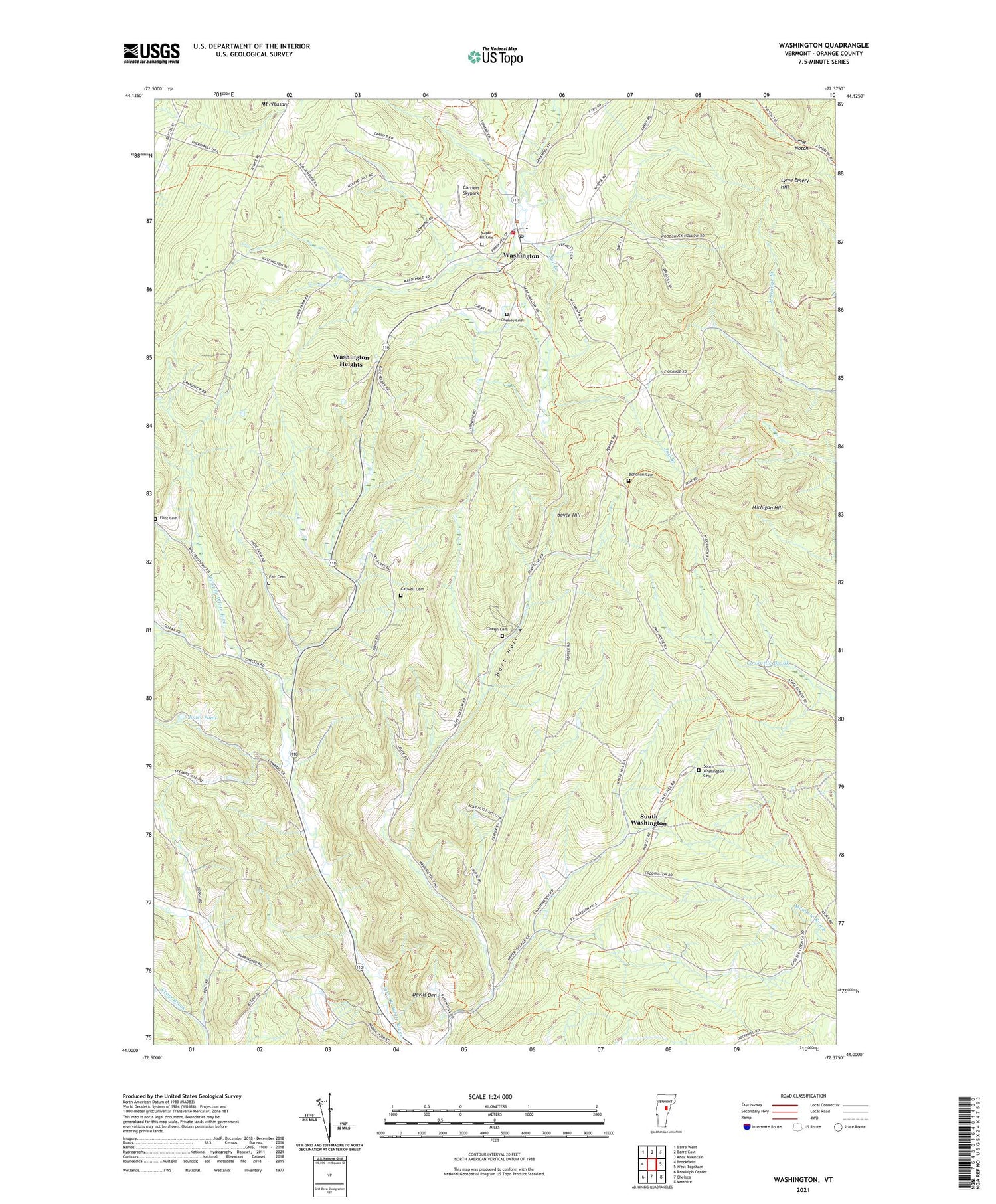 Washington Vermont US Topo Map Image