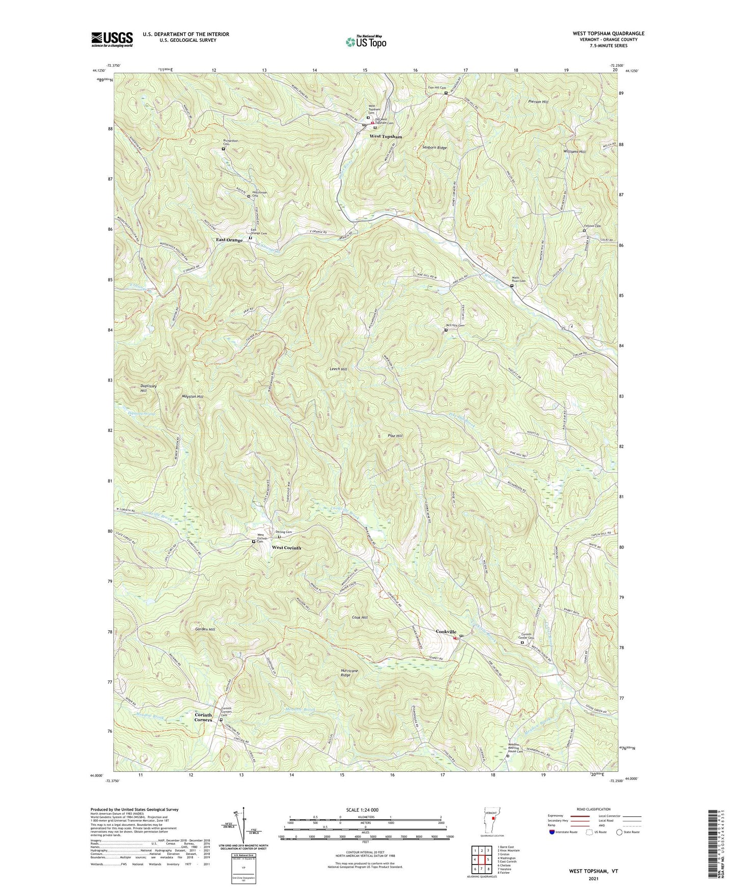 West Topsham Vermont US Topo Map Image
