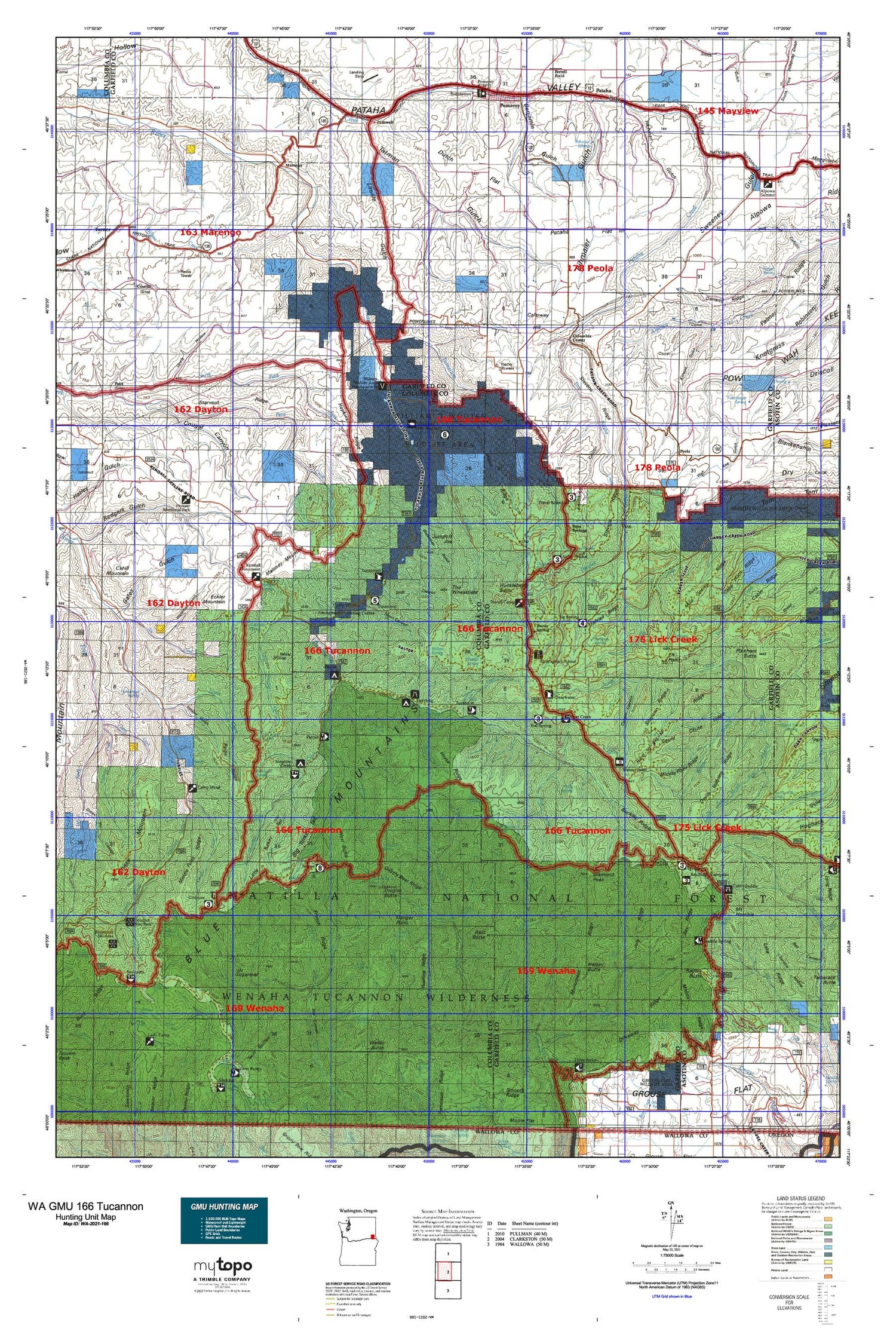 Washington GMU 166 Tucannon Map Image