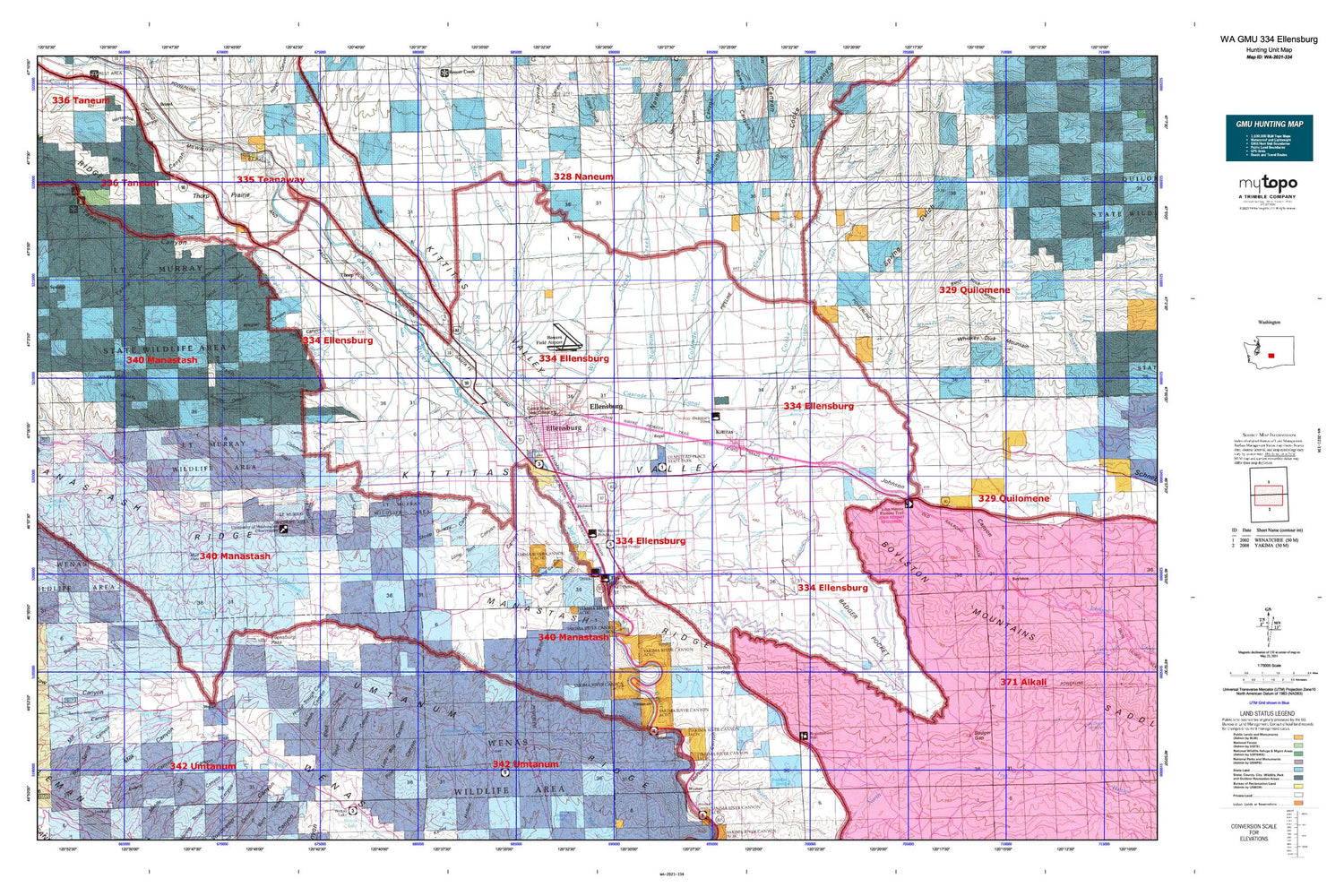 Washington GMU 334 Ellensburg Map Image
