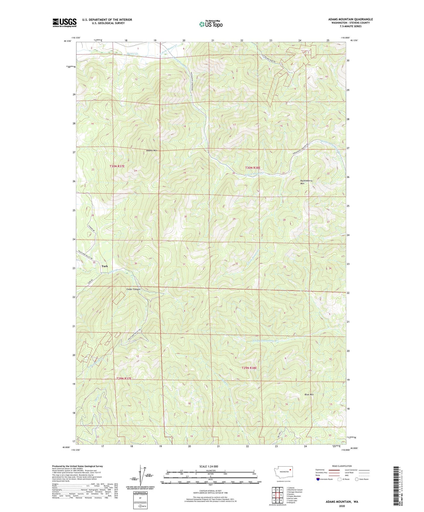 Adams Mountain Washington US Topo Map Image