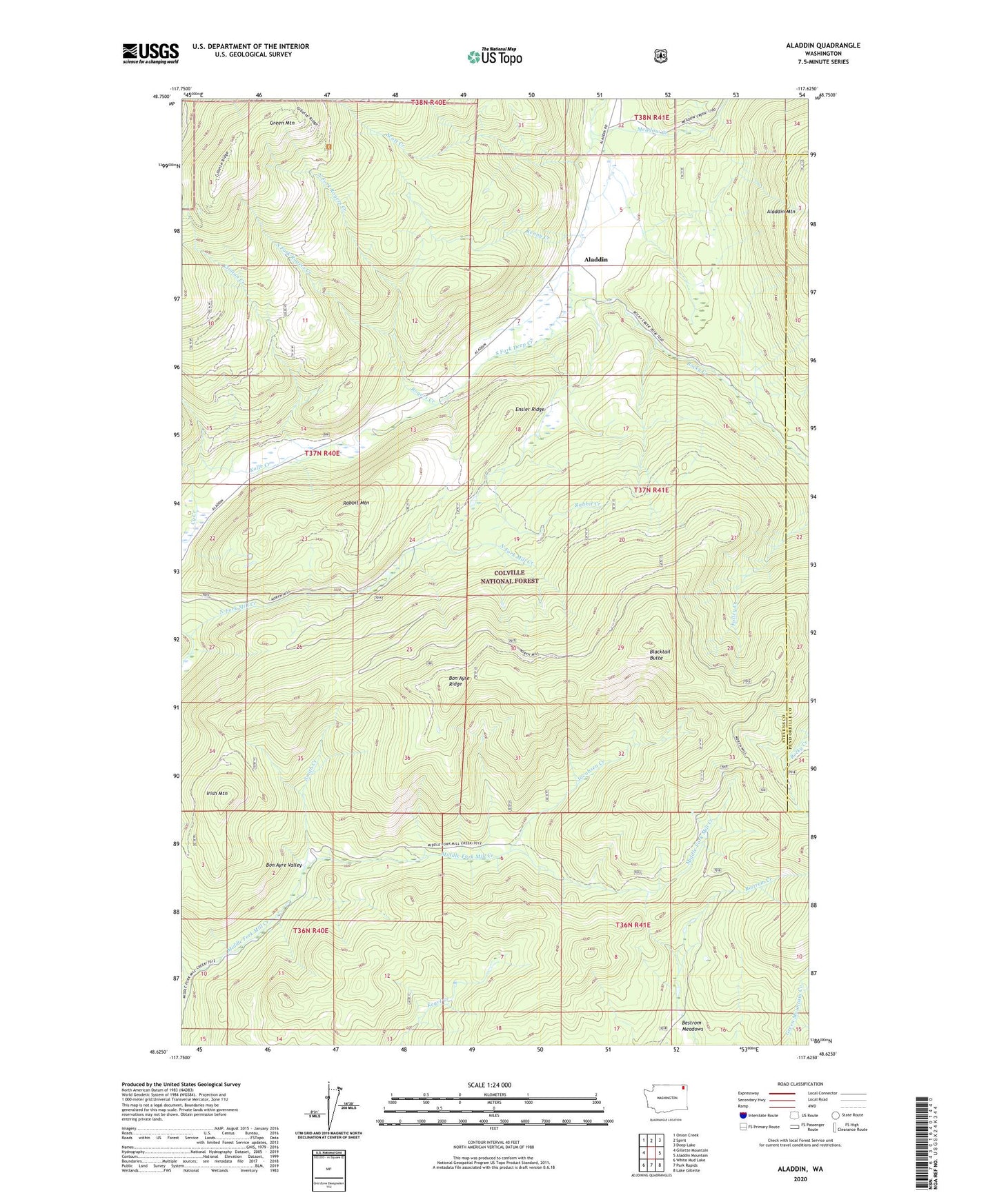 Aladdin Washington US Topo Map Image