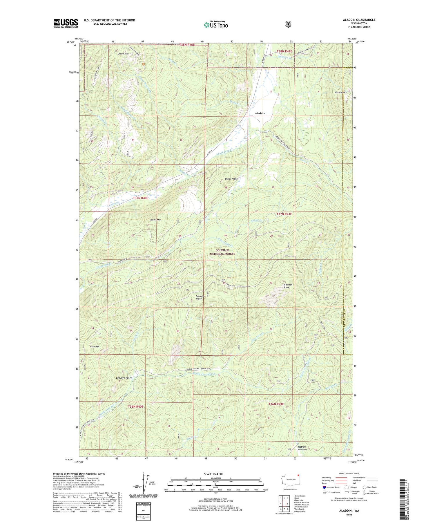 Aladdin Washington US Topo Map Image