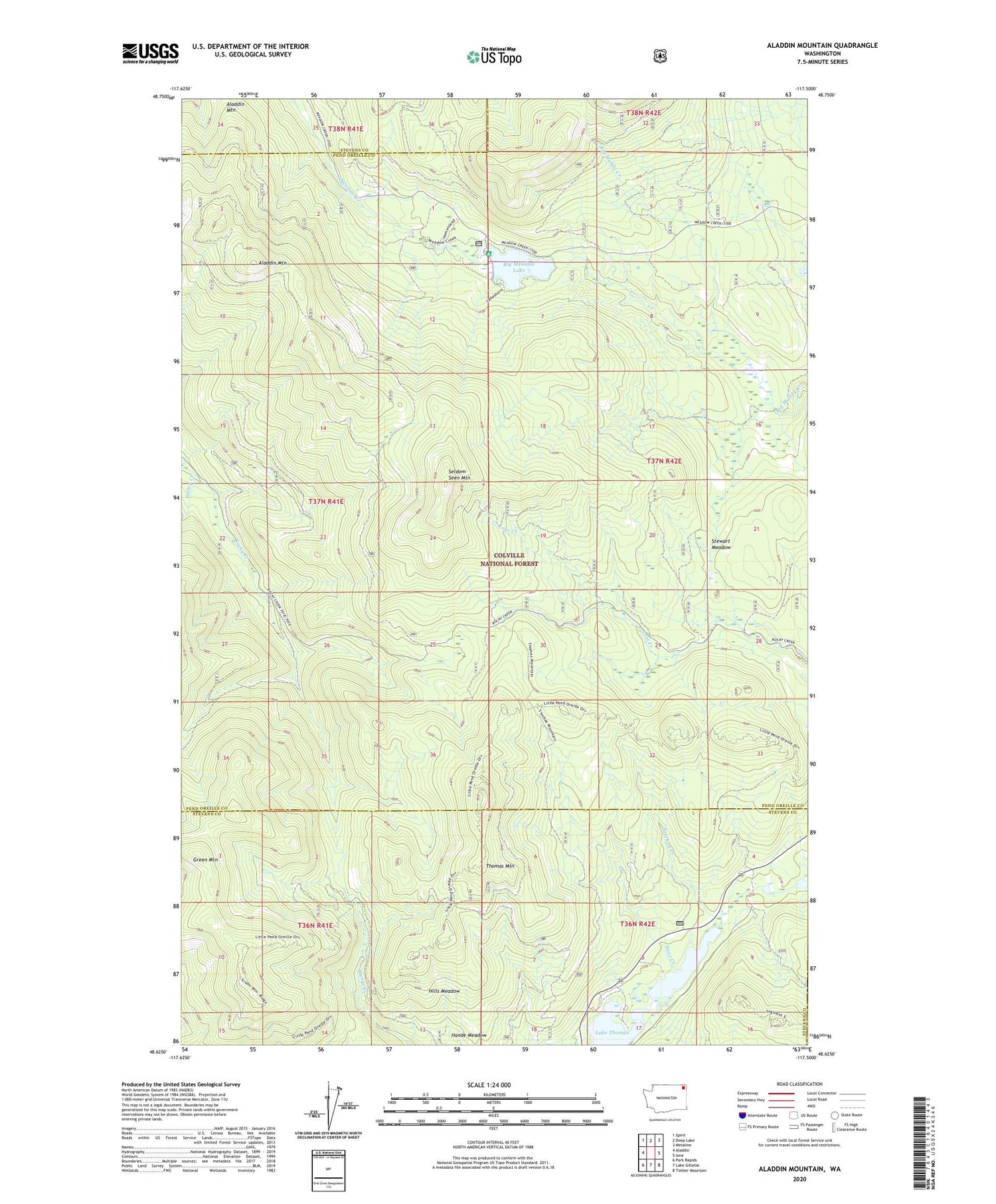 Aladdin Mountain Washington US Topo Map Image
