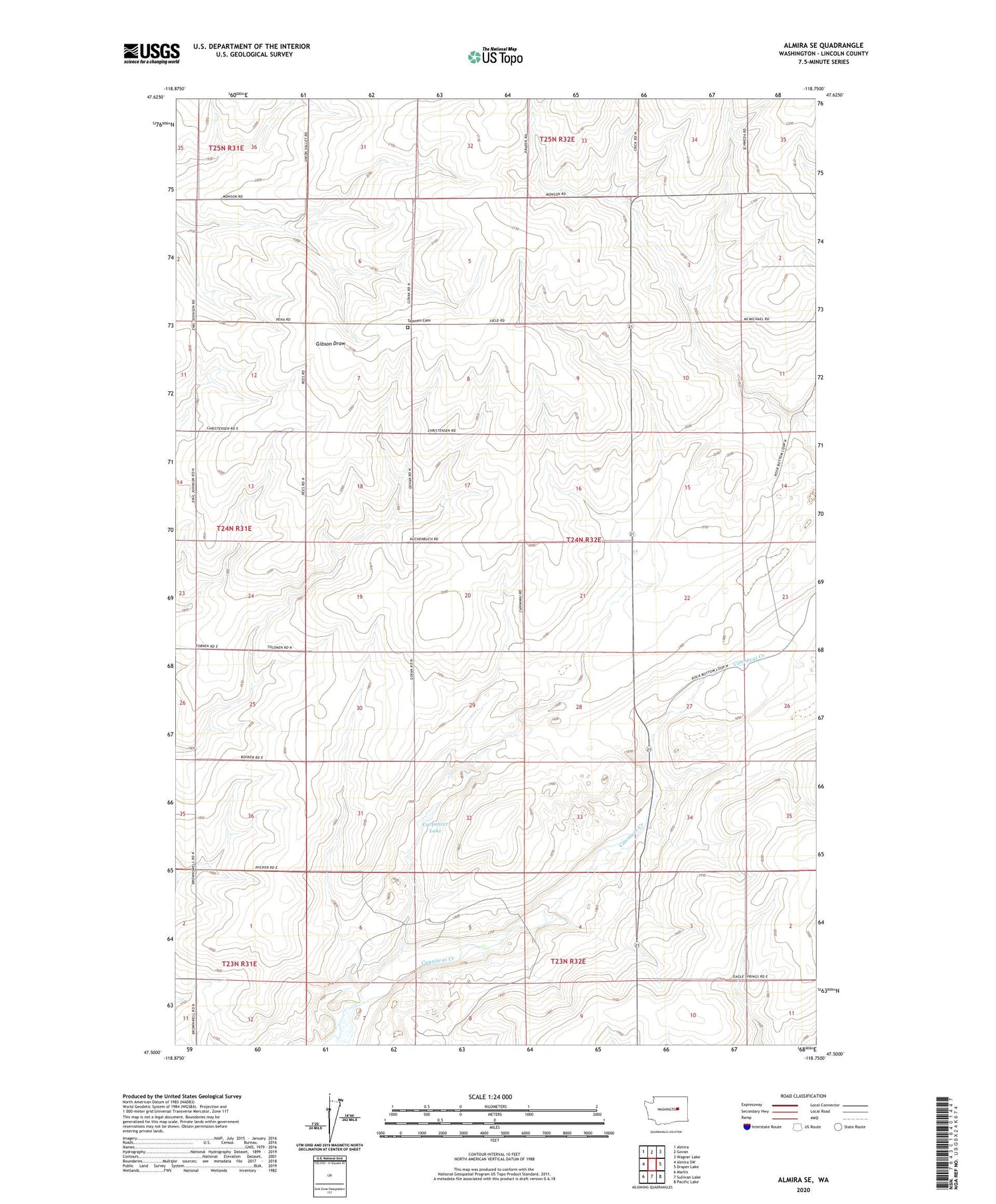 Almira SE Washington US Topo Map Image