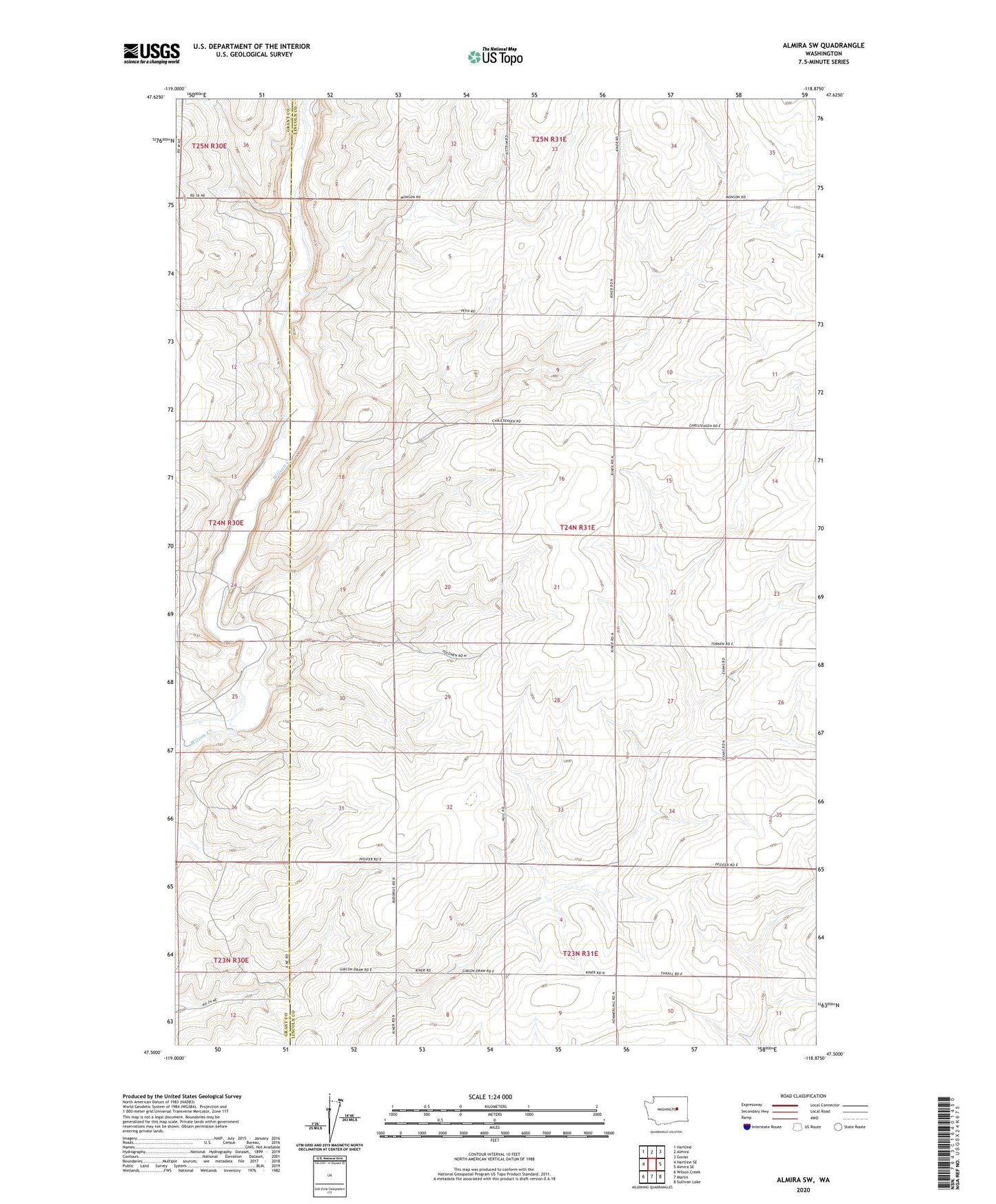 Almira SW Washington US Topo Map Image