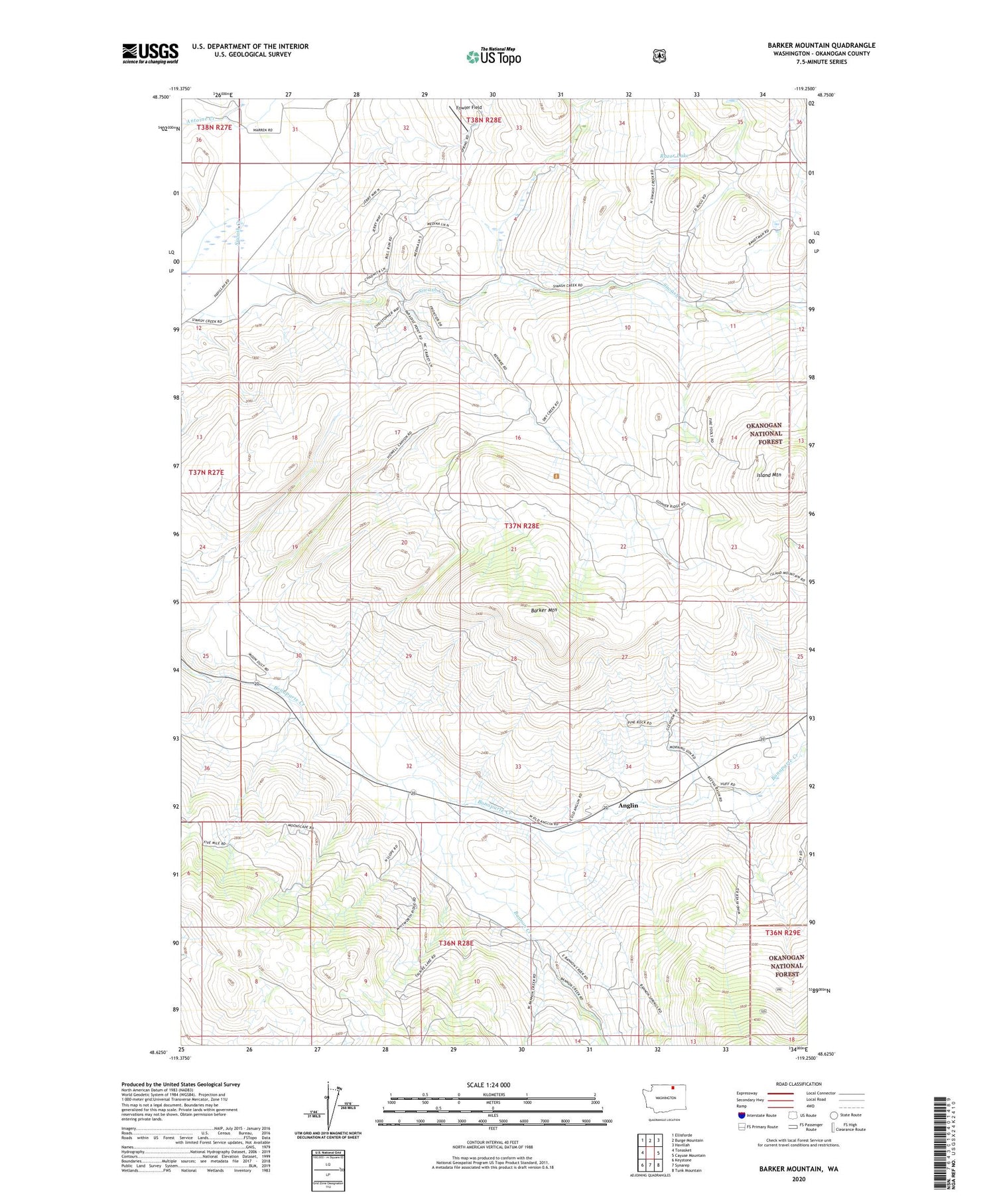 Barker Mountain Washington US Topo Map Image