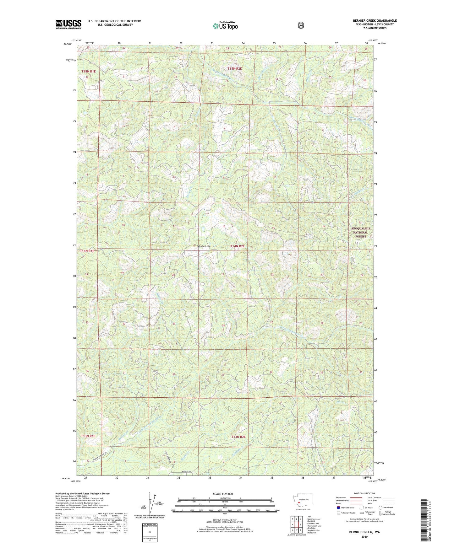 Bernier Creek Washington US Topo Map Image