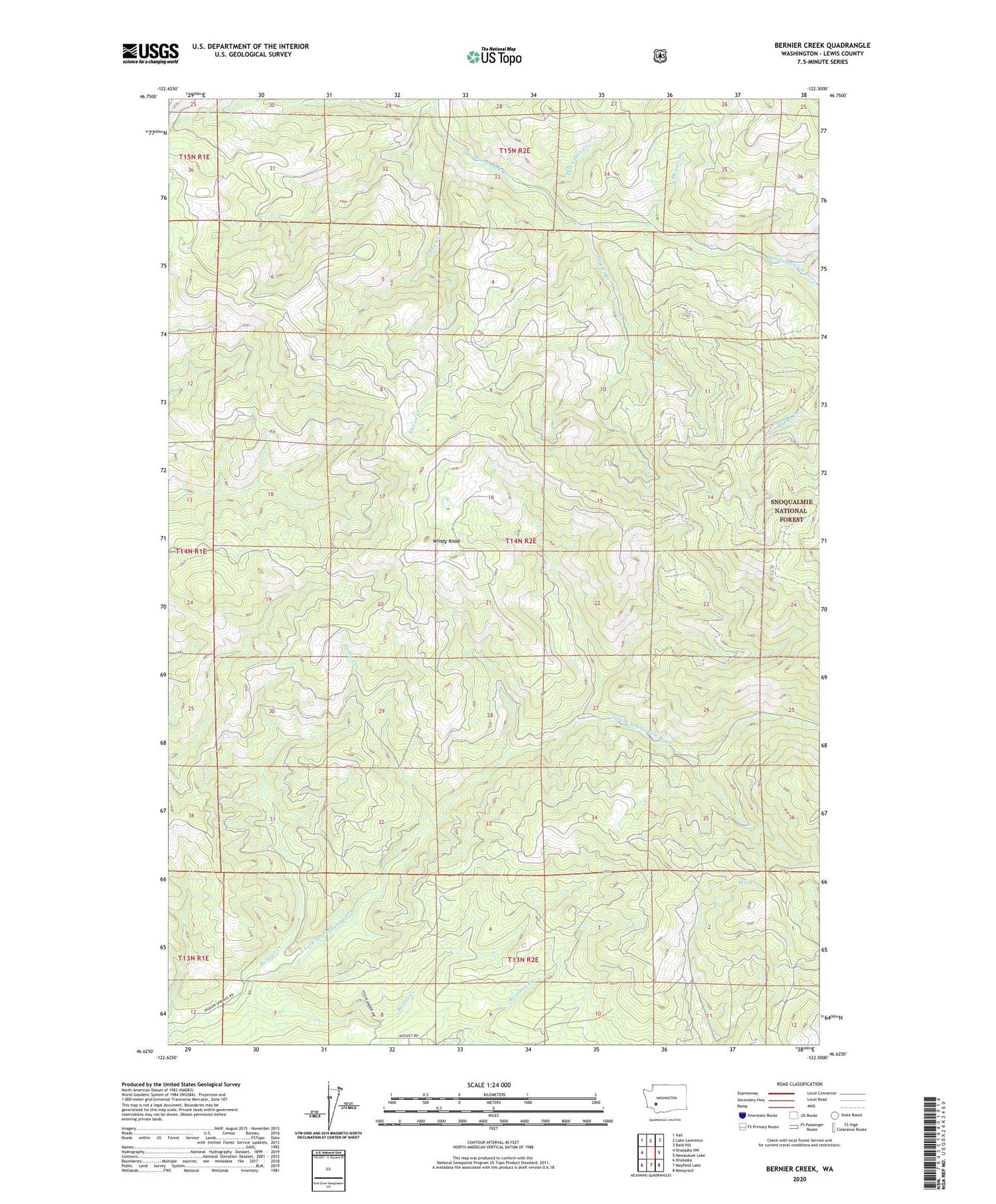 Bernier Creek Washington US Topo Map Image