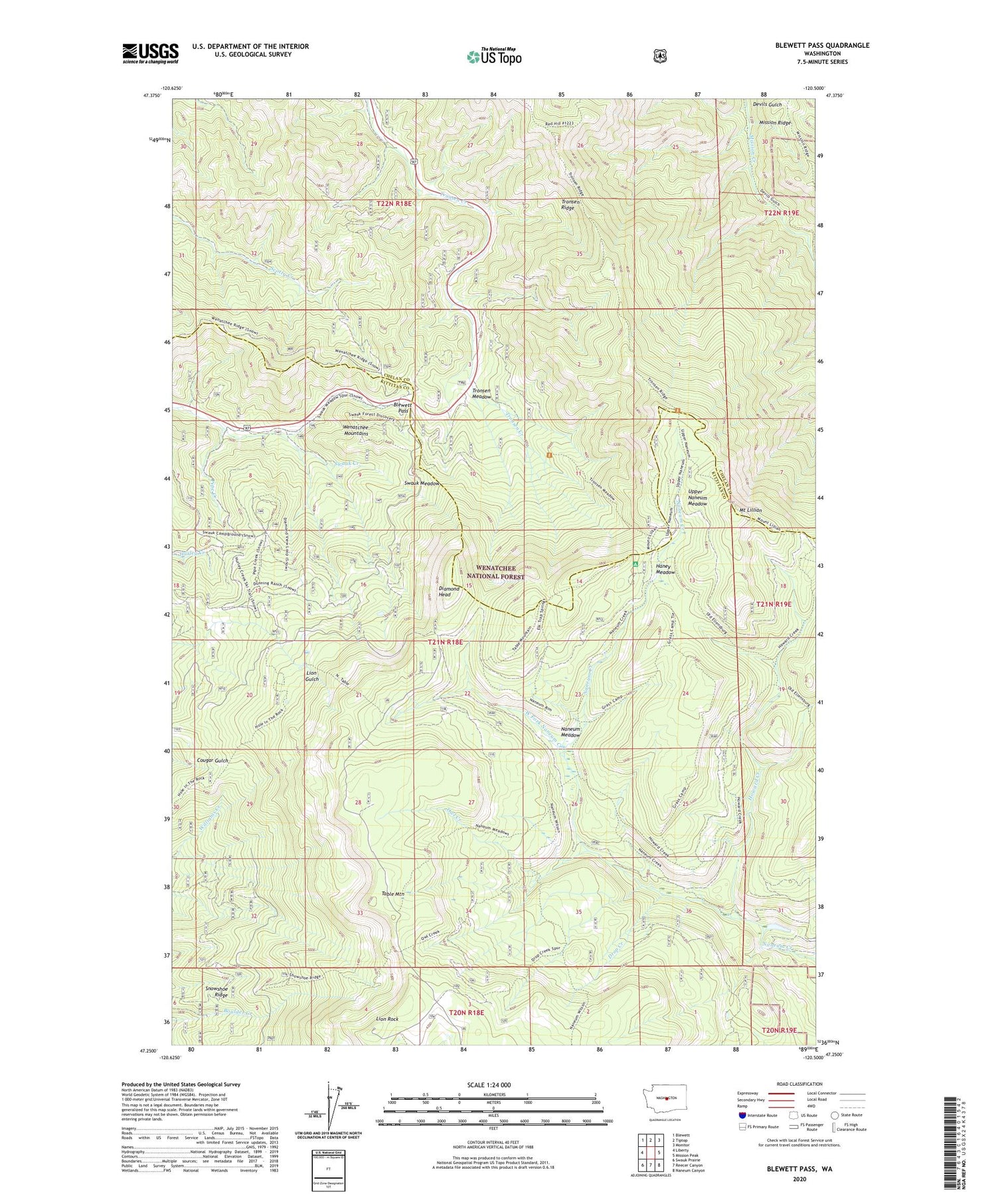 Blewett Pass Washington US Topo Map Image