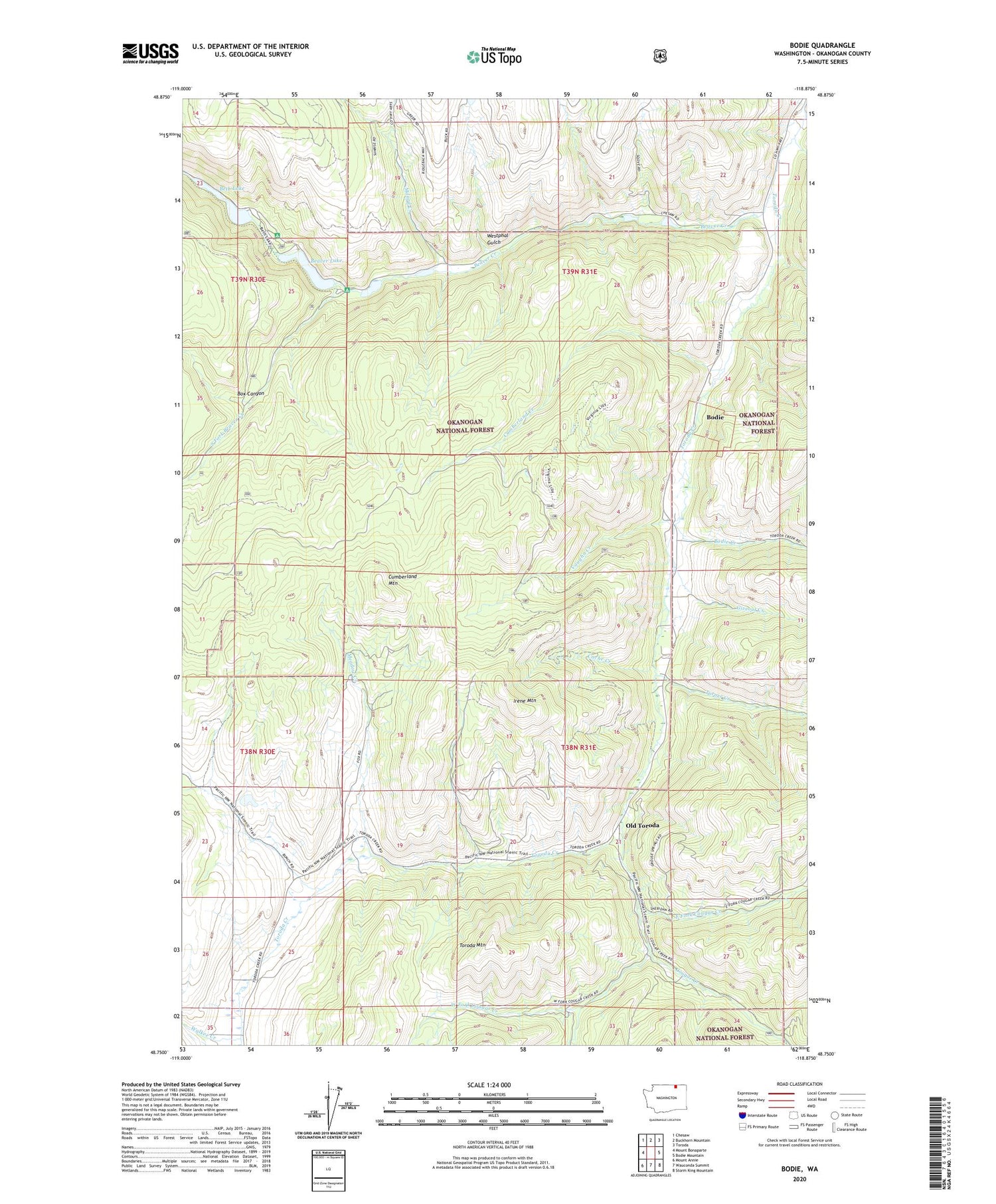 Bodie Washington US Topo Map Image